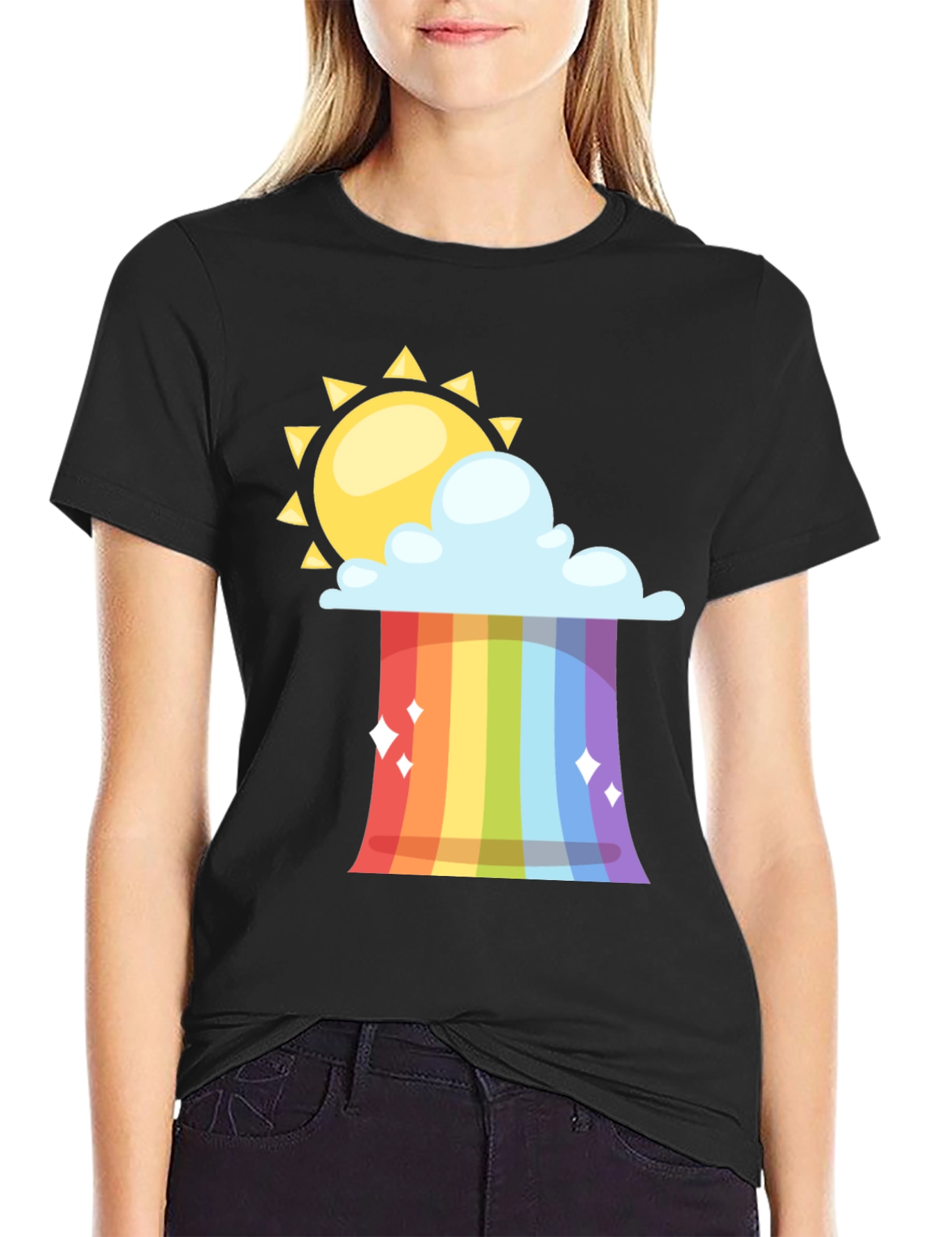 Black Rainbow Cloud & Sun Graphic Tee - Black view 2