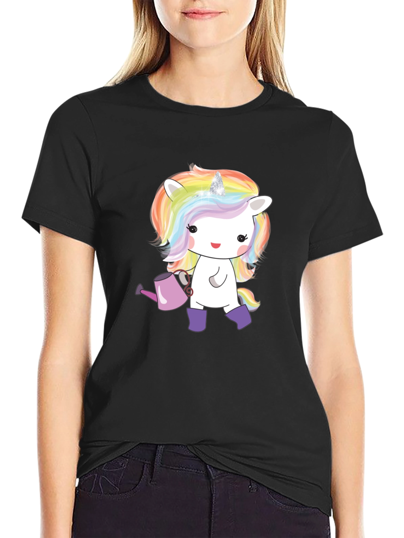 Black Unicorn Graphic Tee - Whimsical Black T-Shirt view 2