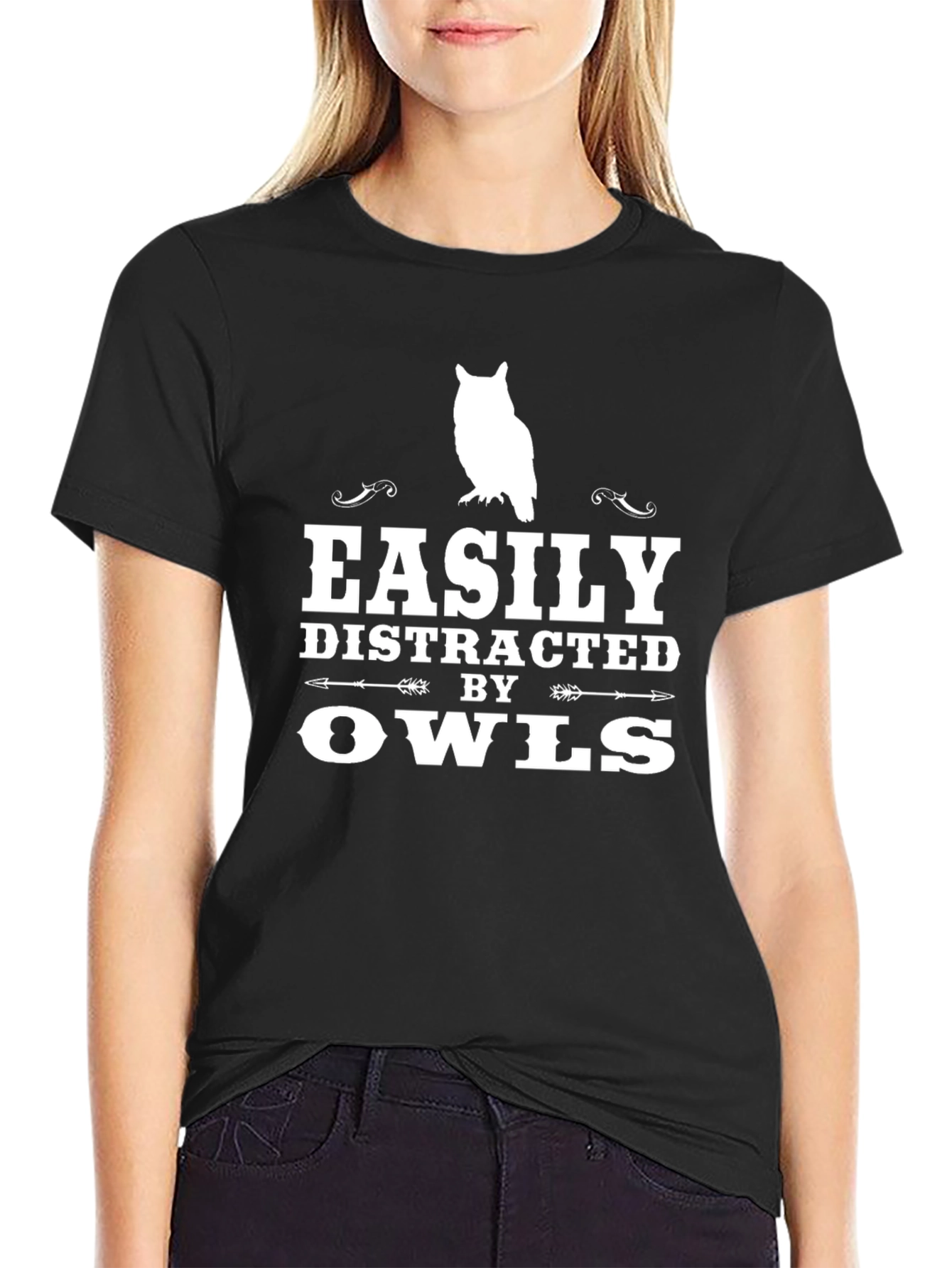 Black Easily Distracted By Owls T-Shirt view 2