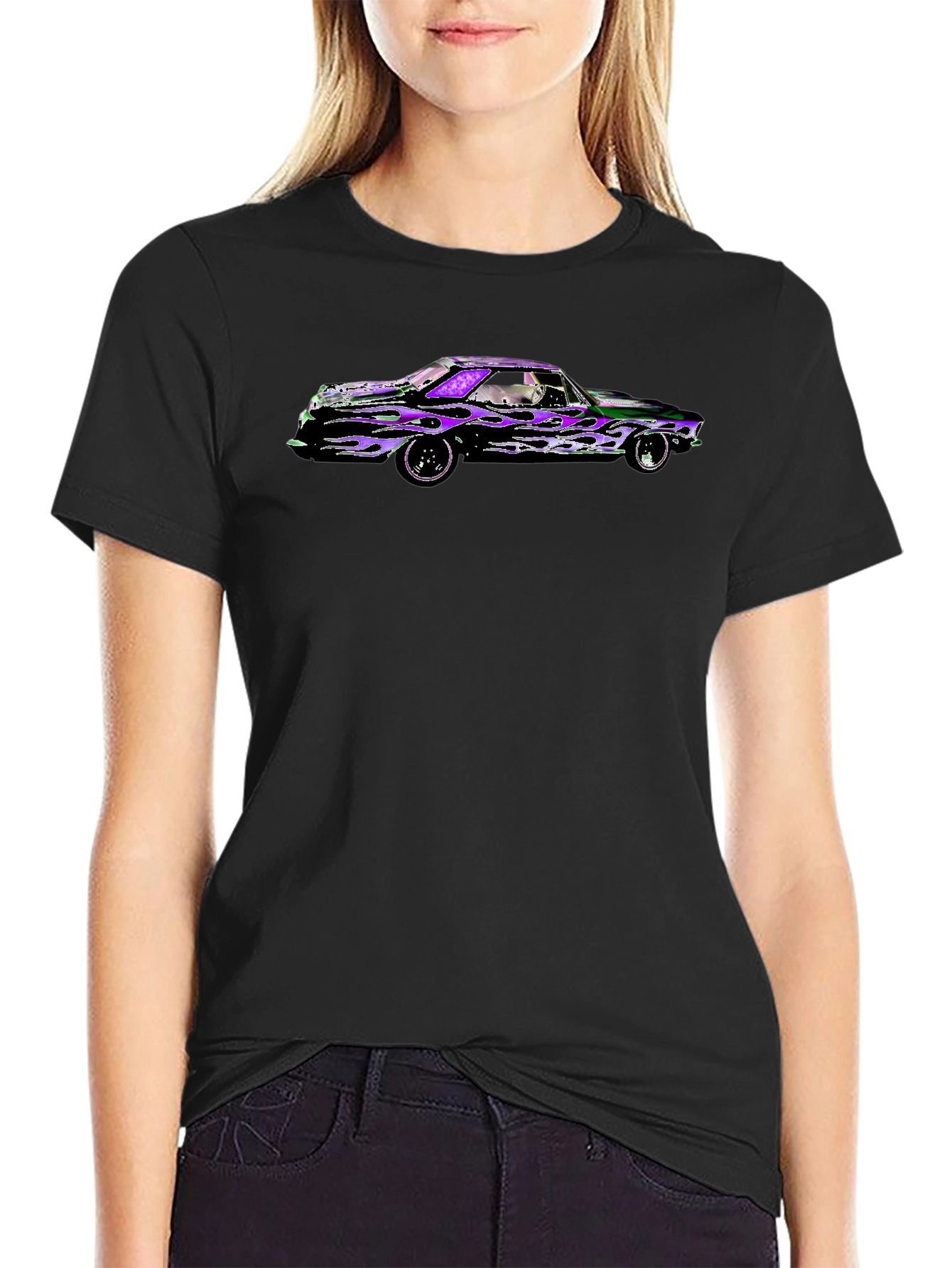 Black Flame Car Graphic Black T-Shirt view 2