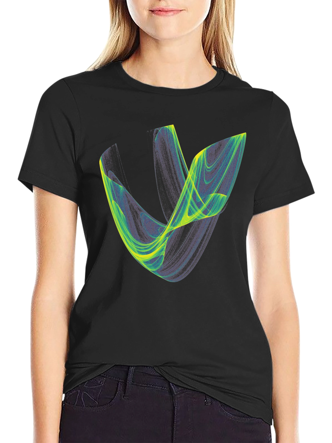 Black Abstract Graphic Tee - Black Cotton Blend view 2