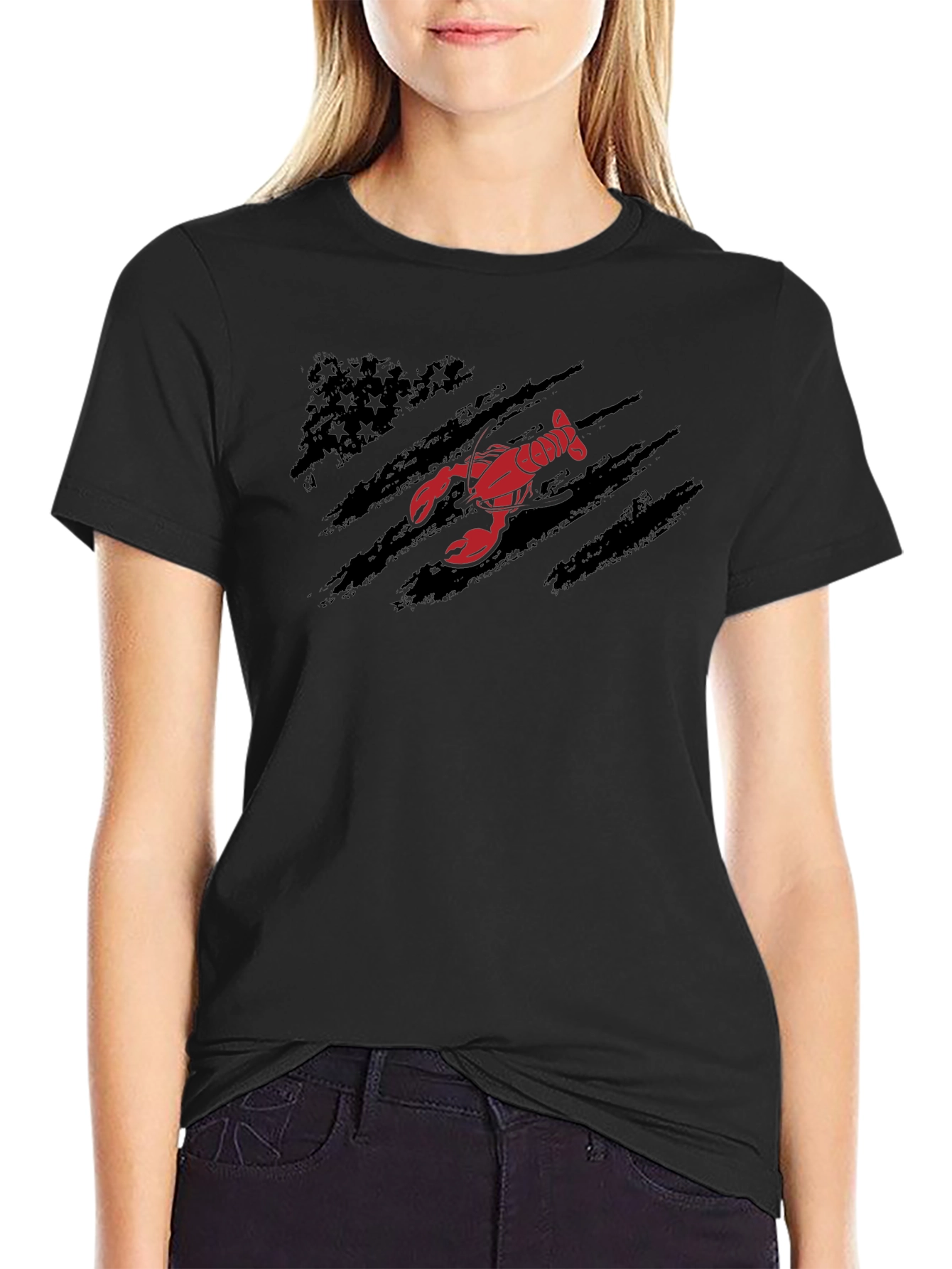 Black Lobster American Flag T-Shirt view 2