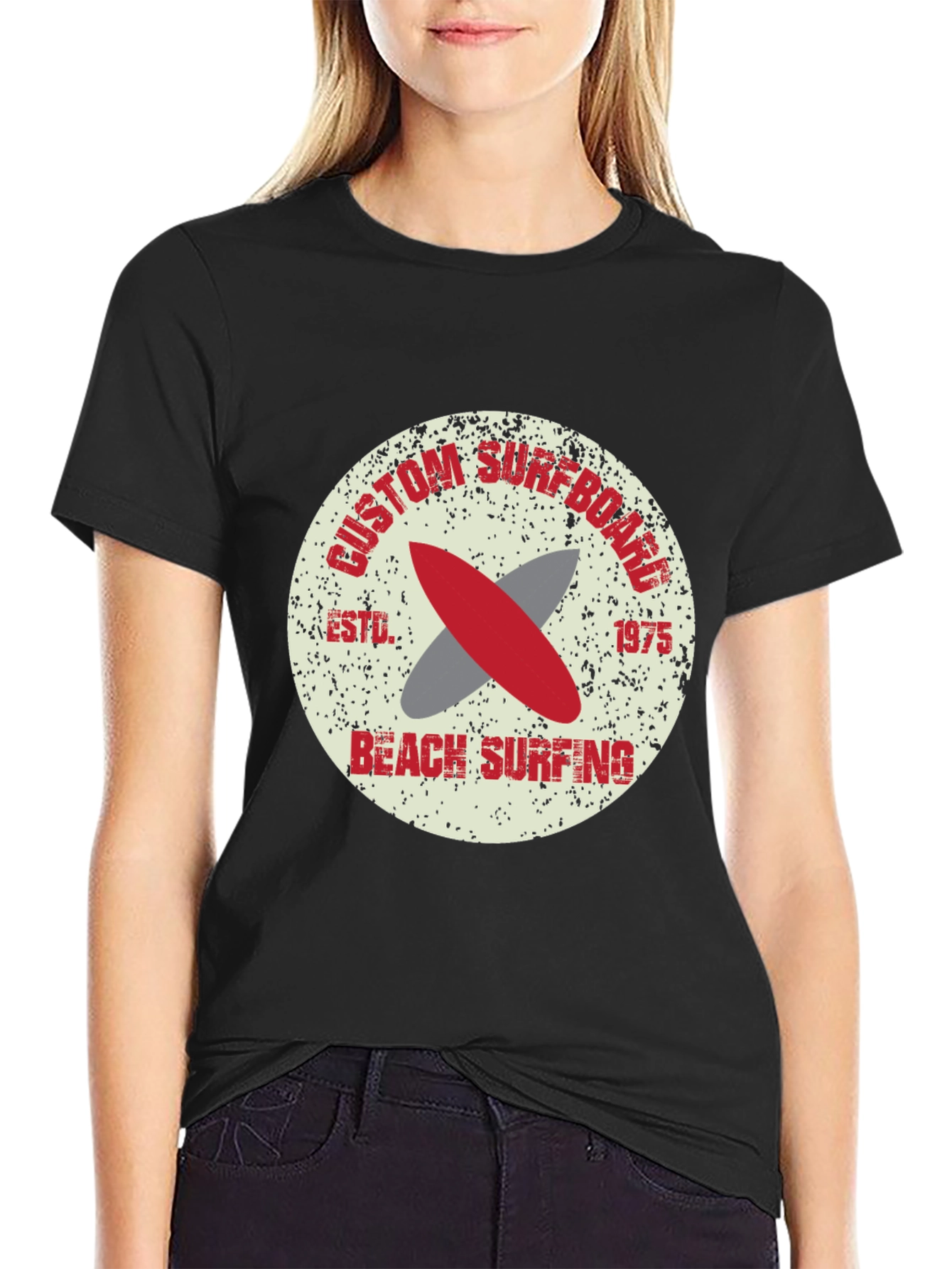 Black Custom Surfboard Beach Surfing Graphic T-Shirt view 2