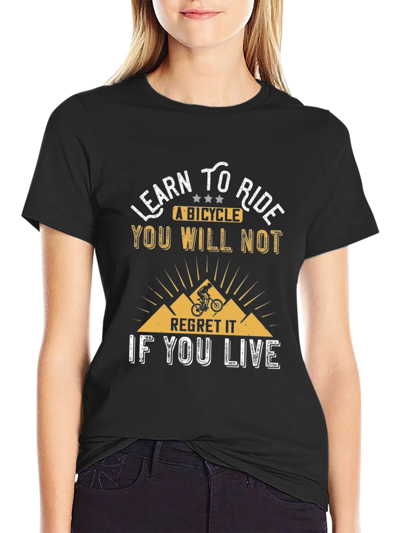 Black Learn To Ride a Bicycle Graphic T-Shirt view 2