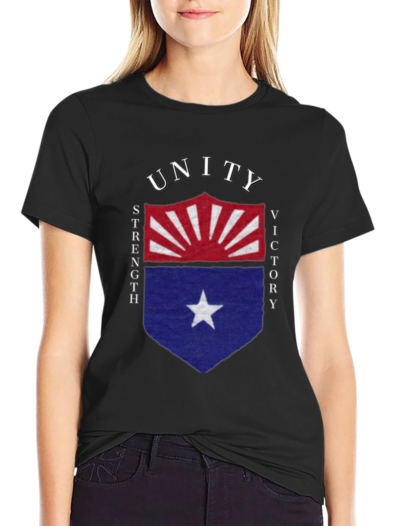 Black Unity Strength Victory Shield Graphic Tee - Soft Cotton Blend view 2