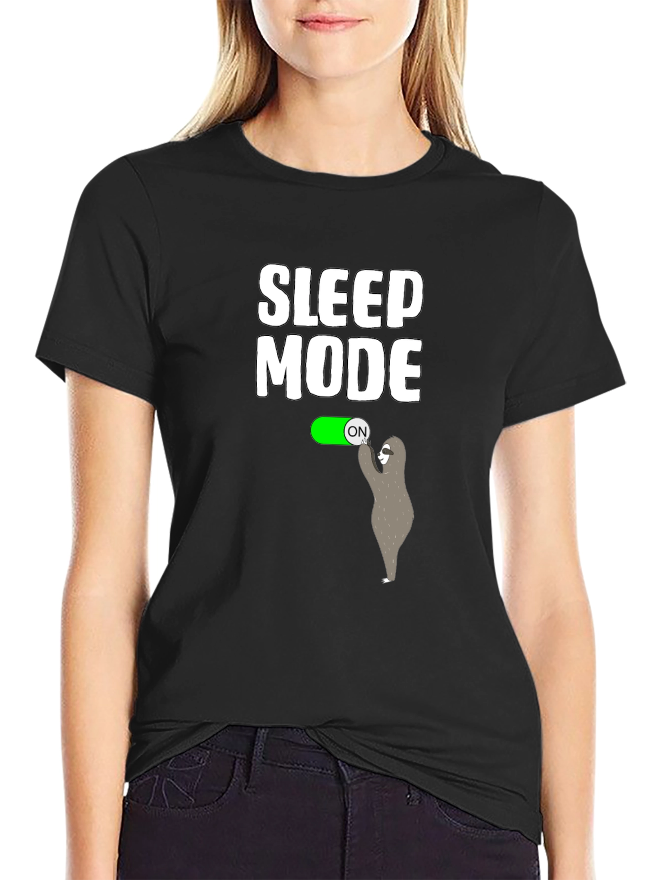Black Sleep Mode Activated Sloth T-Shirt view 2
