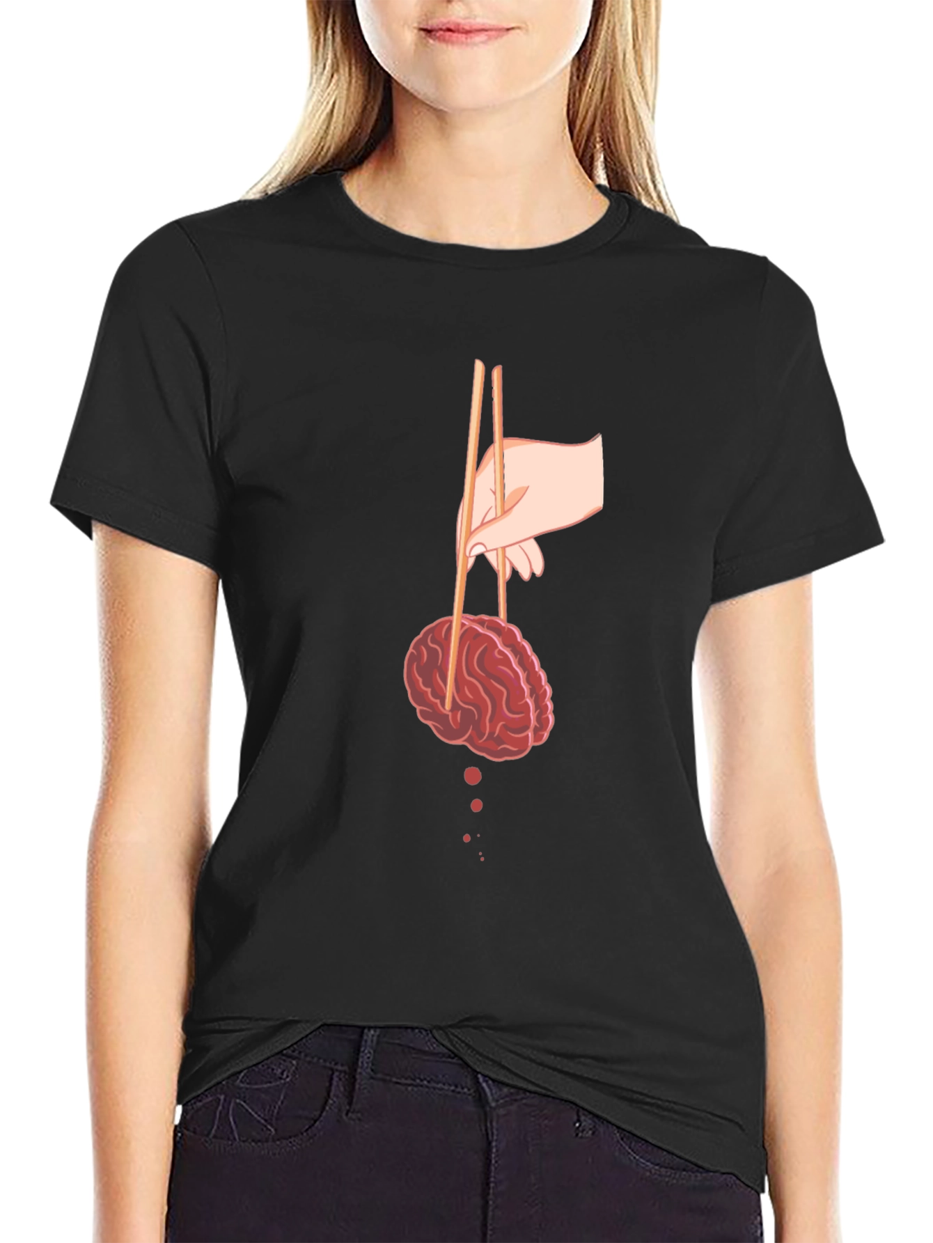 Black Brain Chopsticks Graphic Tee - Quirky and Unique view 2