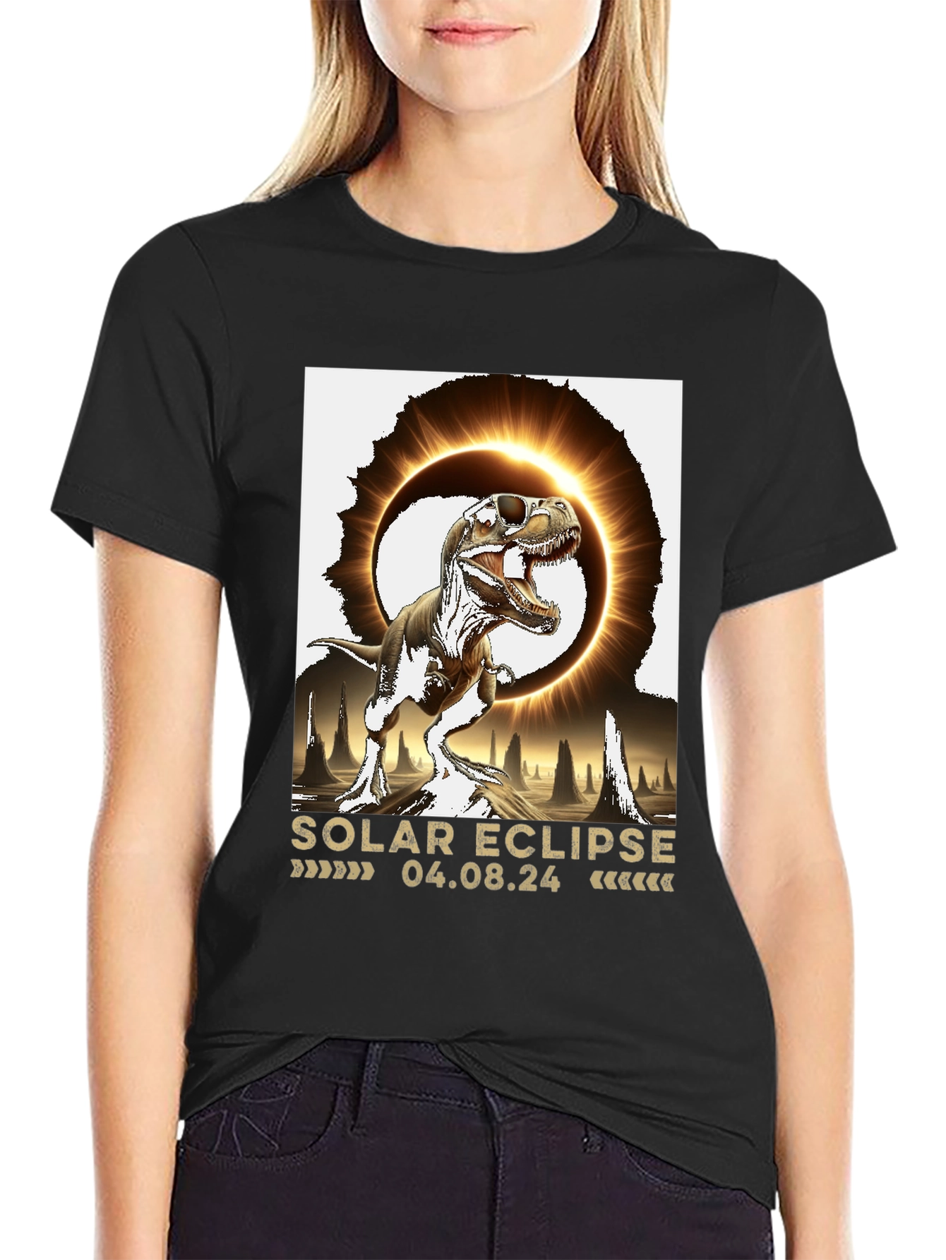 Black Solar Eclipse Dinosaur T-Shirt view 2