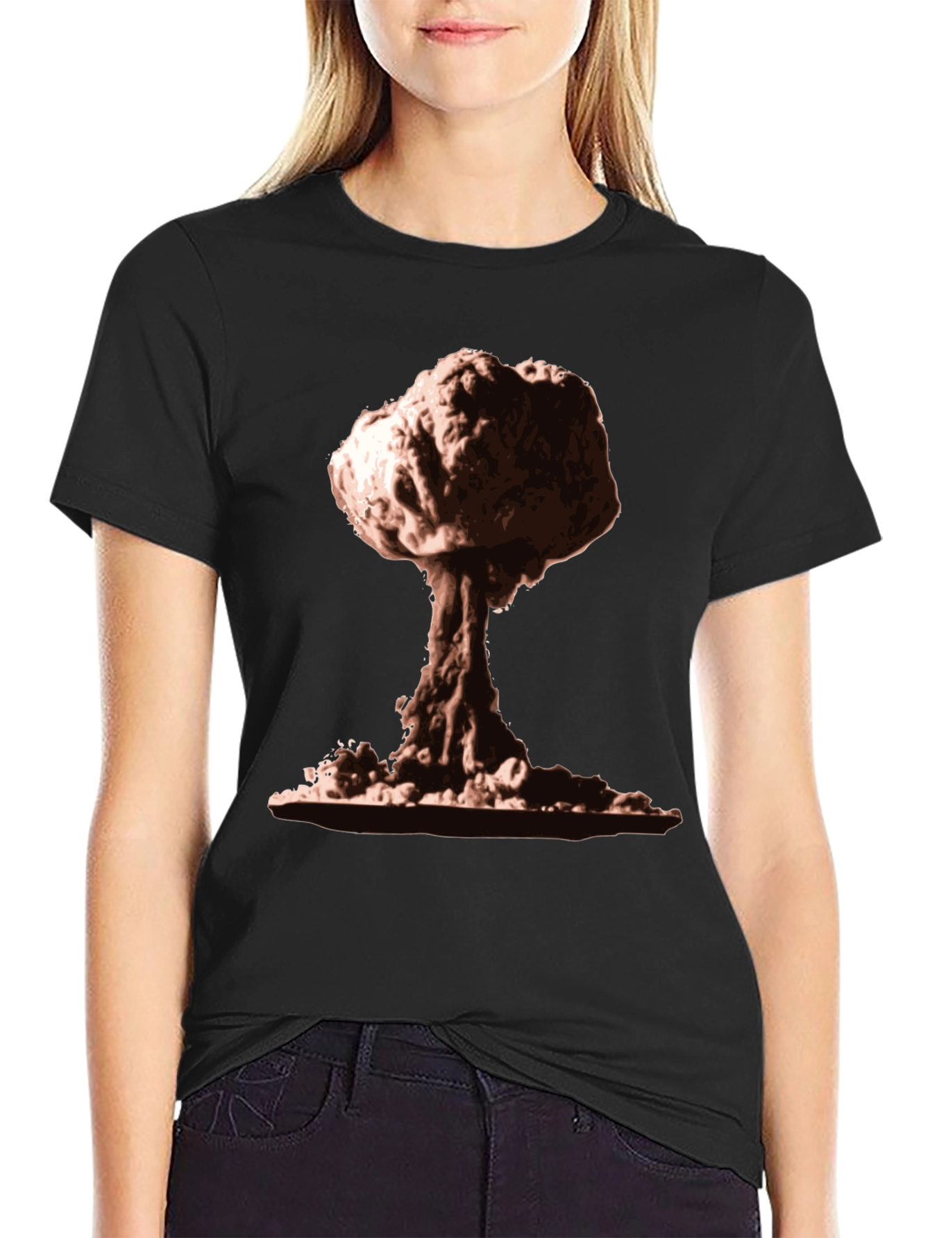 Black Mushroom Cloud Graphic Tee - Nuclear Bomb Design view 2