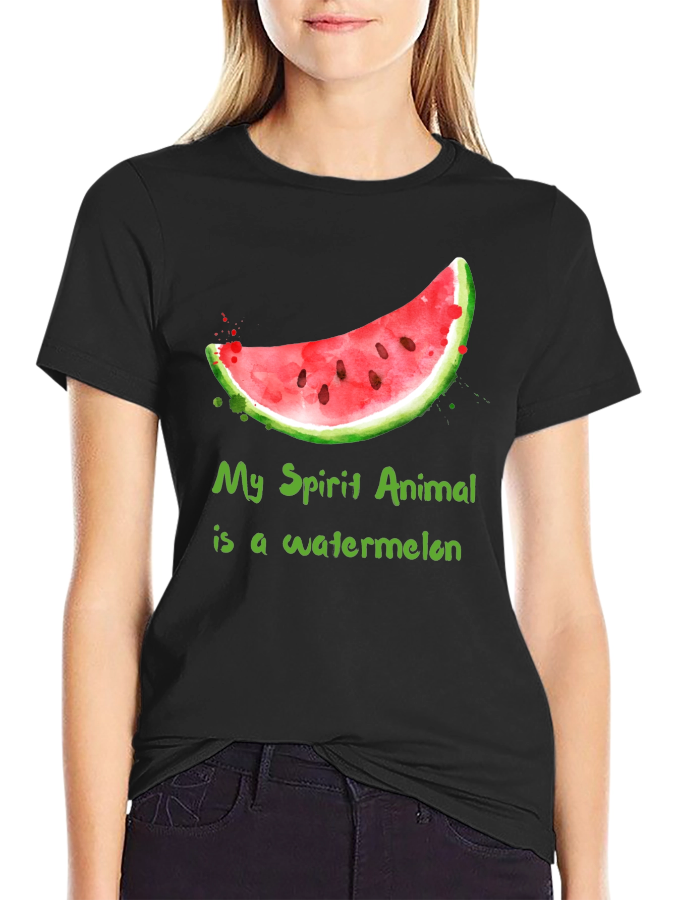 Black Watermelon Spirit Animal T-Shirt - Funny Fruit Tee view 2