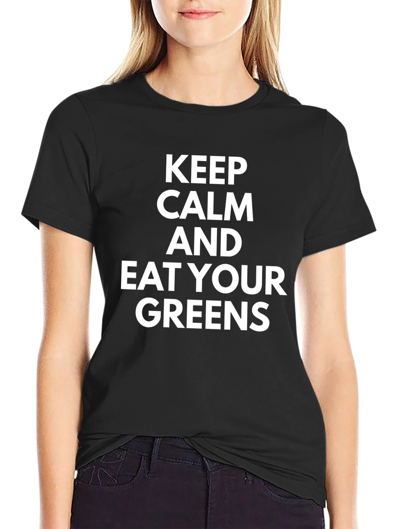 Keep Calm and Eat Your Greens Black T-Shirt - 2