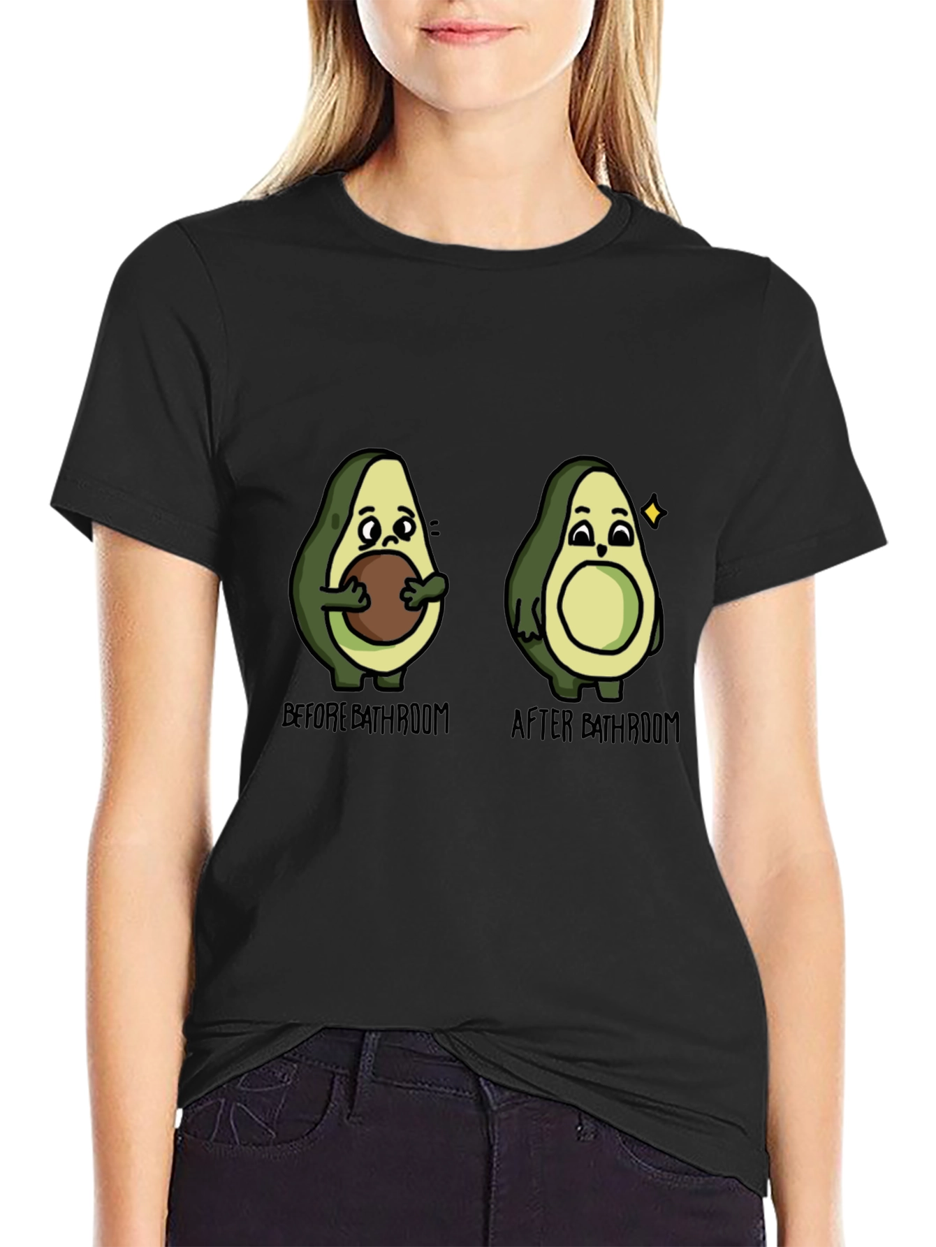 Black Avocado Before & After Bathroom Humor T-Shirt view 2