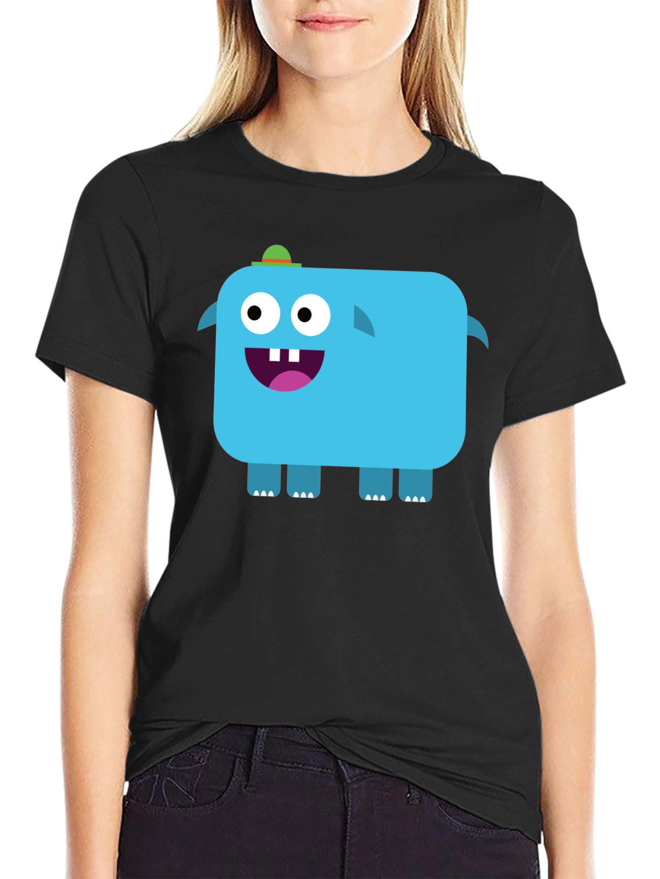 Black Funky Blue Monster Graphic Tee - Black Unisex T-Shirt view 2