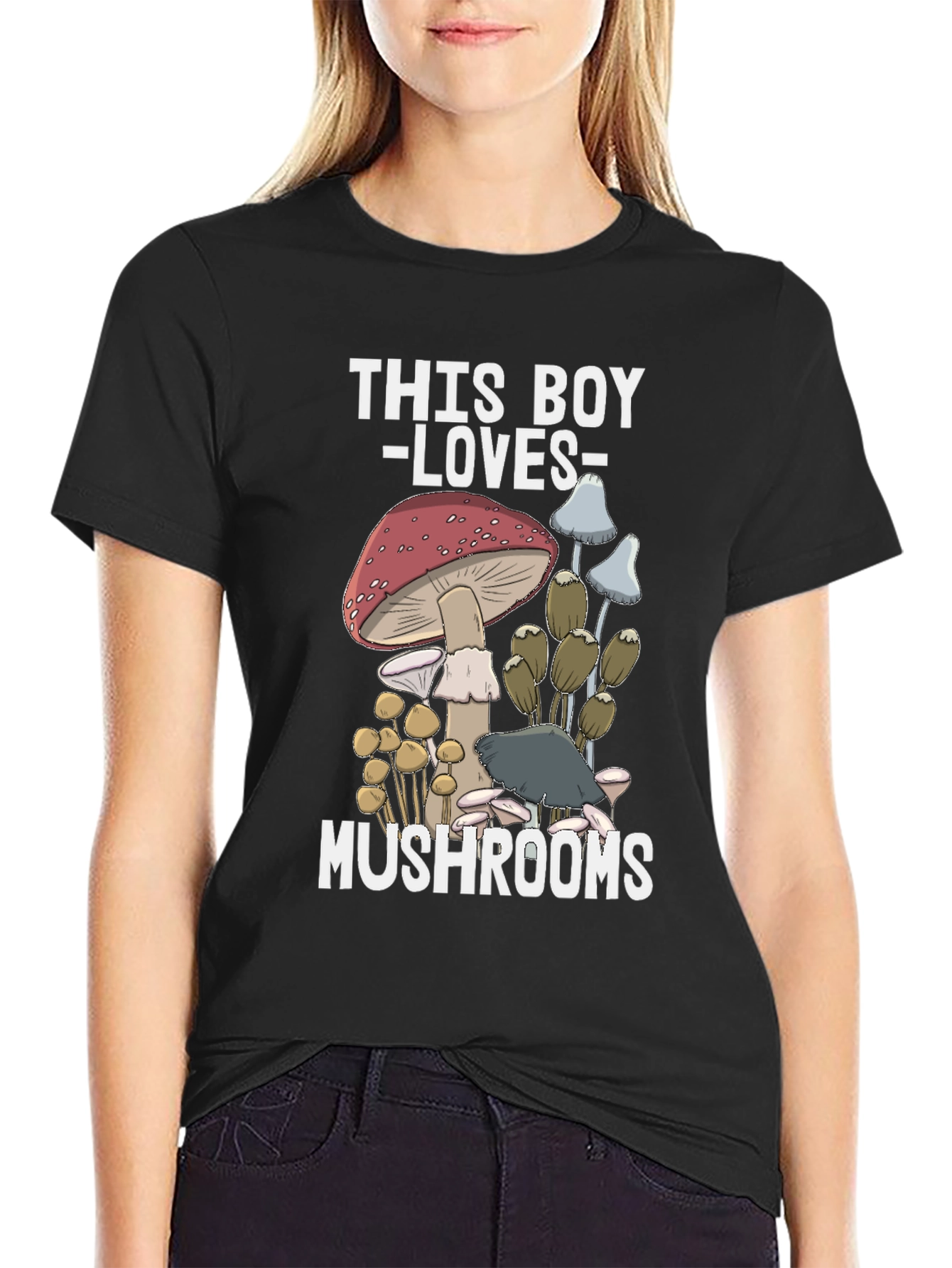 Black This Boy Loves Mushrooms T-Shirt view 2