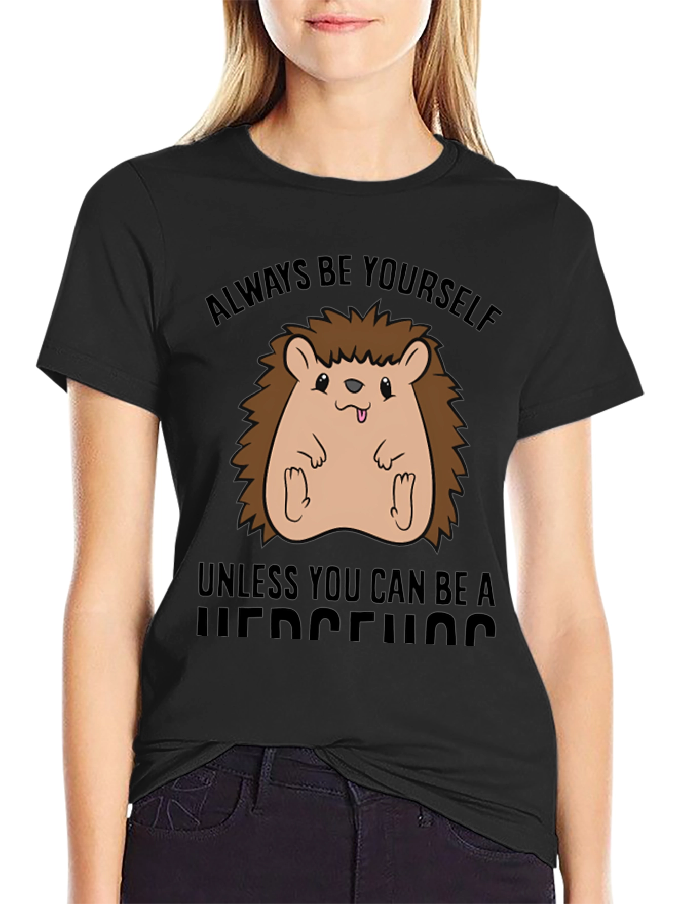 Black Funny Hedgehog T-Shirt - Always Be Yourself view 2