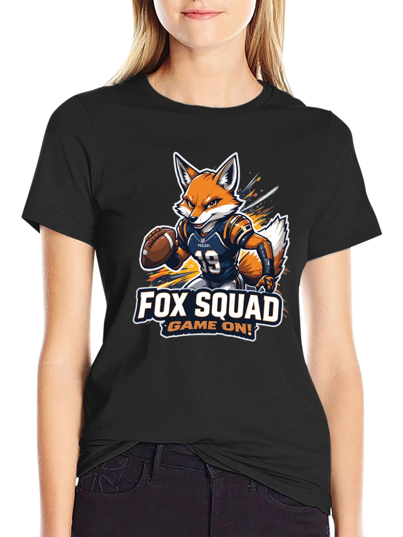 Black Fox Squad Football Game On! Black T-Shirt view 2