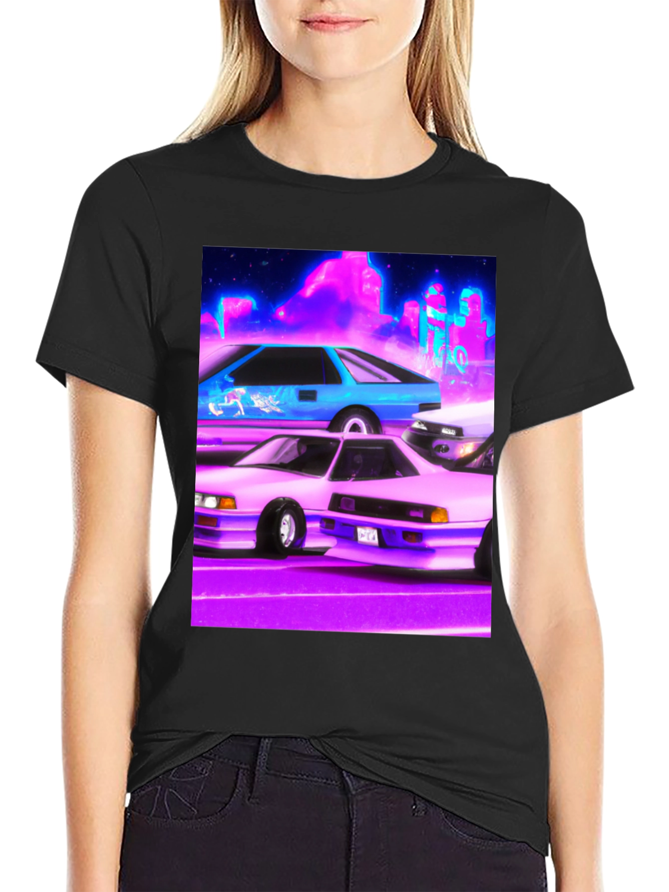 Black Retro Cars Graphic Tee - Black Cotton Blend Shirt view 2