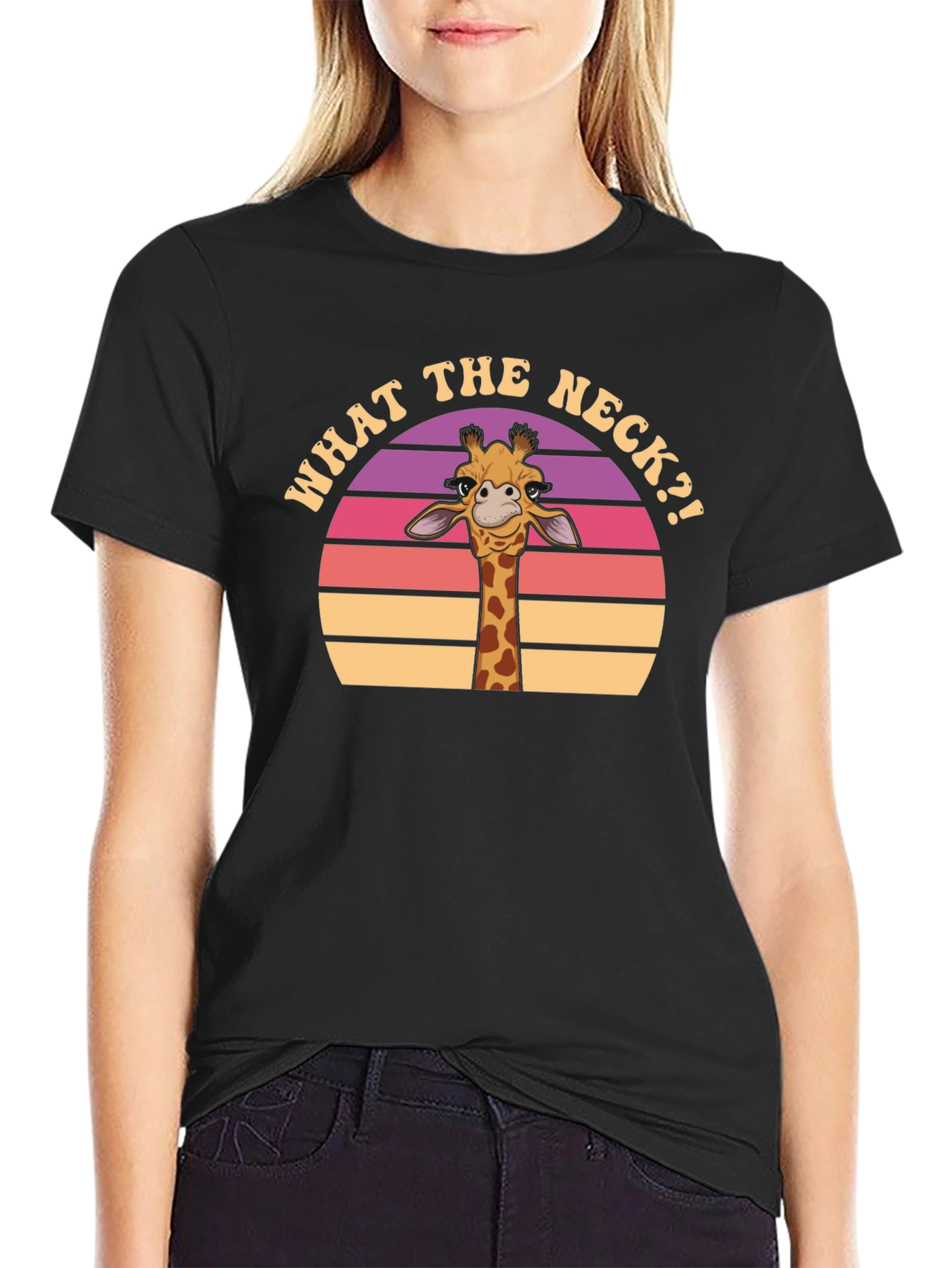 Black What the Neck Giraffe T-Shirt view 2