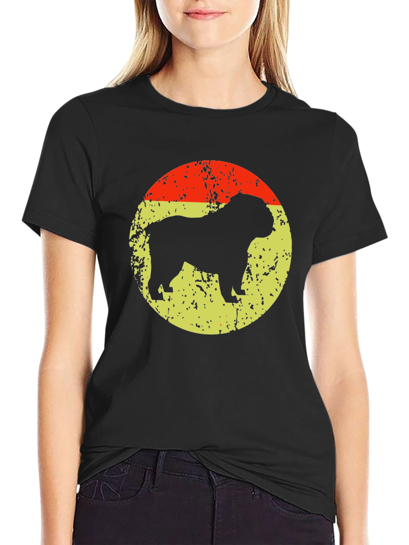 Black Bulldog Silhouette Graphic T-Shirt view 2