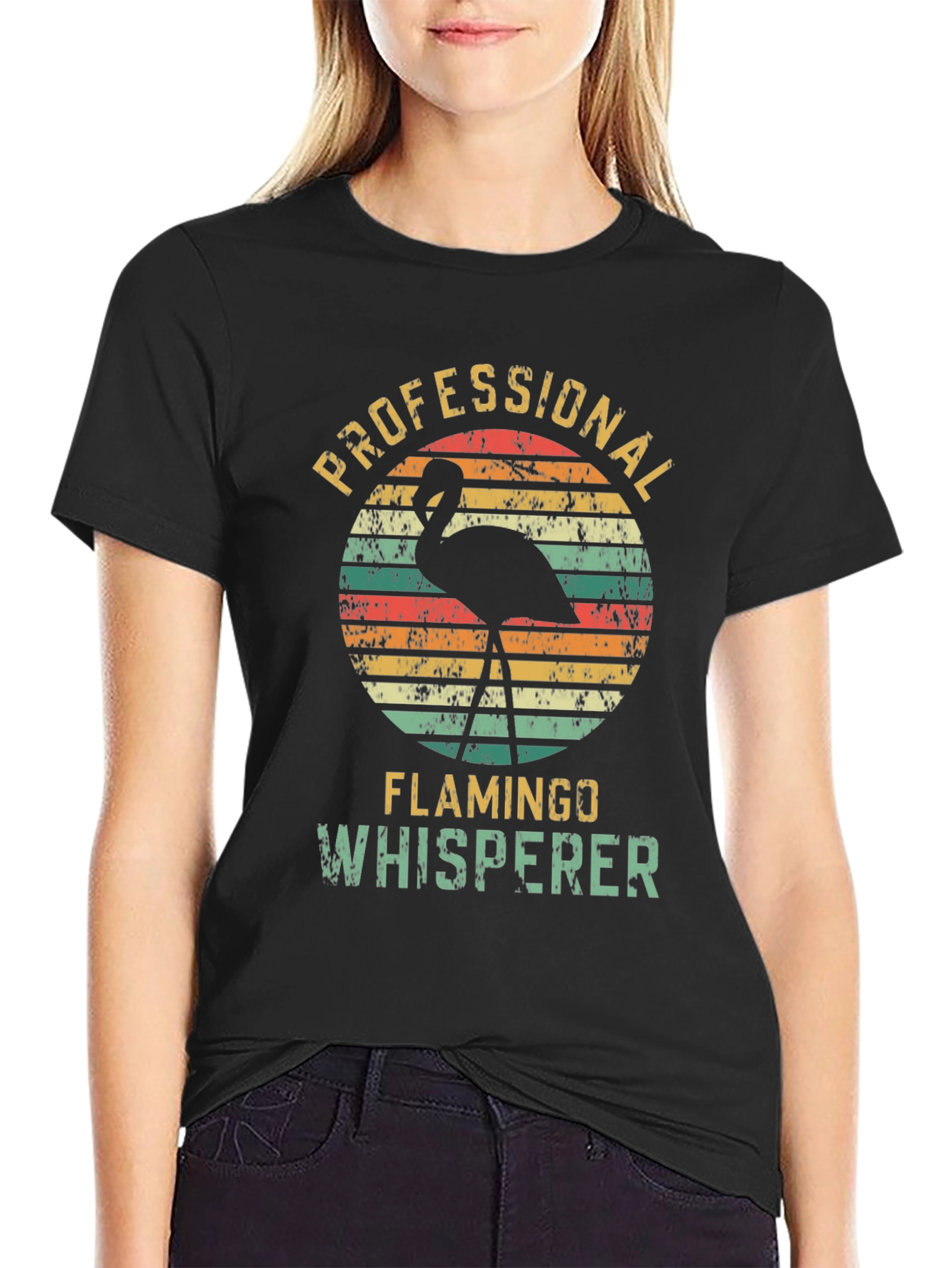 Black Professional Flamingo Whisperer Graphic T-Shirt view 2