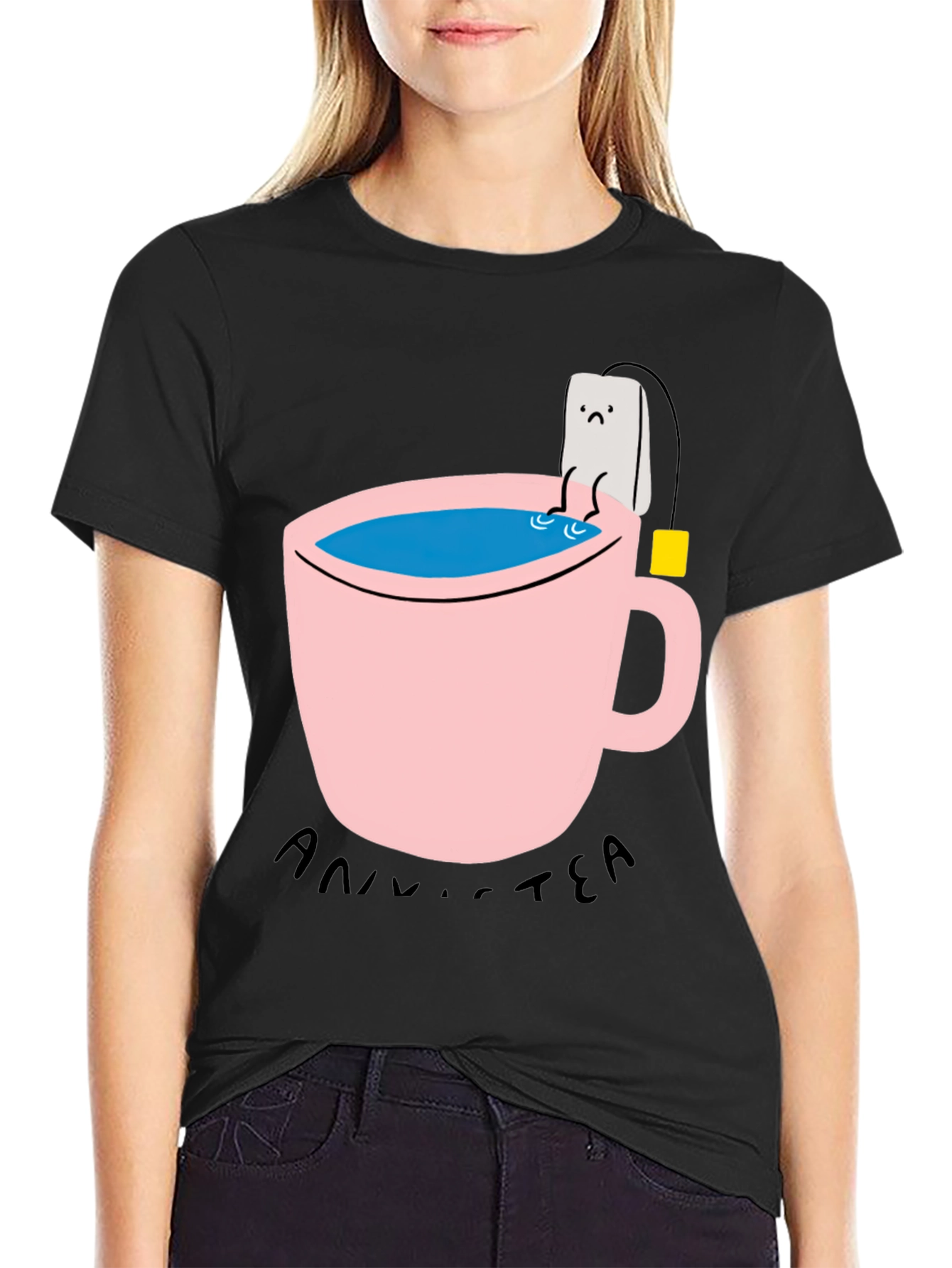 Black Funny Anni-Tea T-Shirt - Unisex Cotton Blend view 2