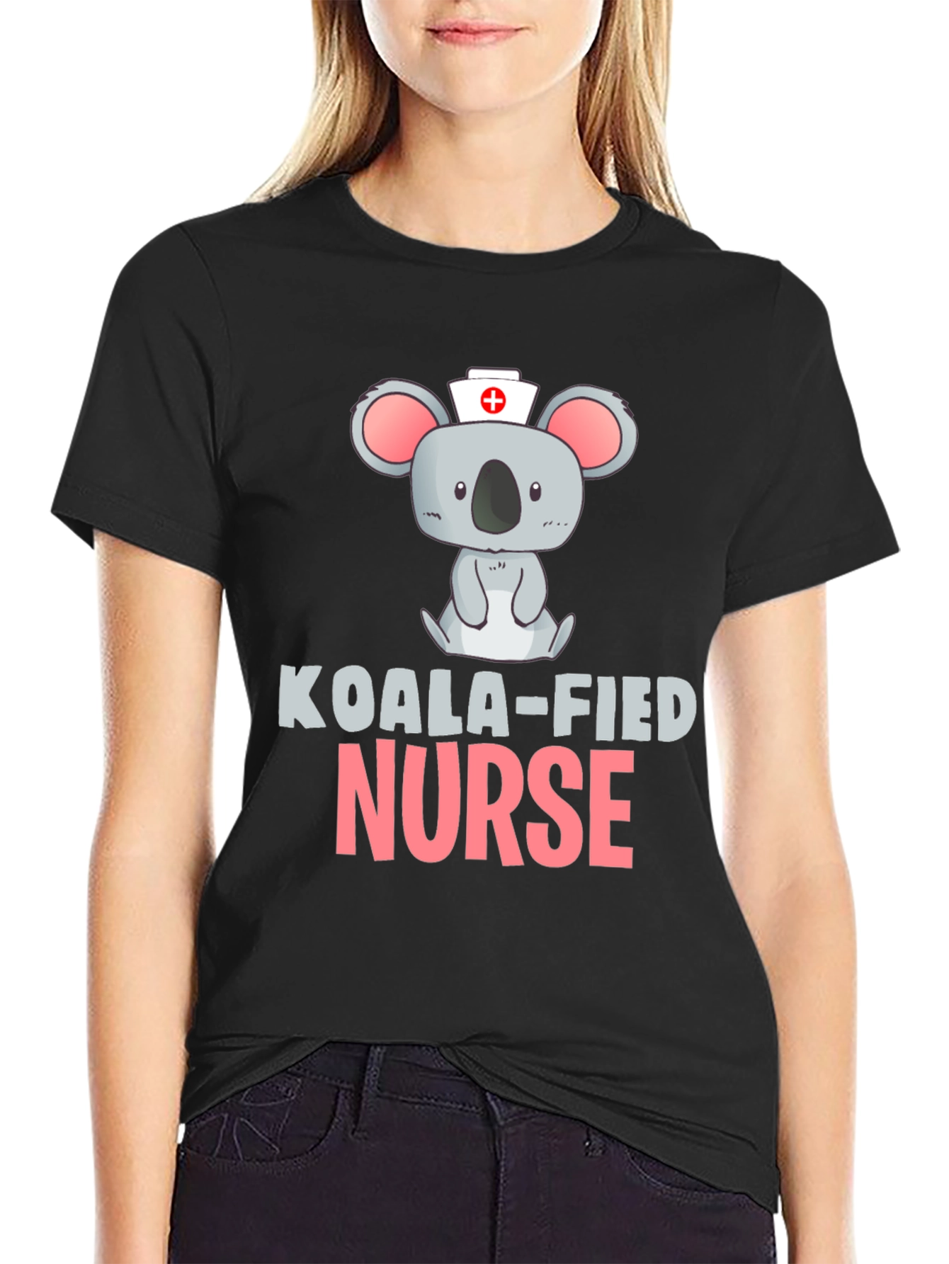 Black Koala-fied Nurse Black T-Shirt view 2