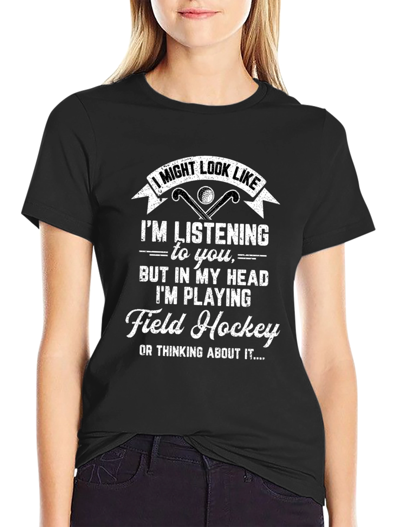 Black Funny Field Hockey Player T-Shirt - I'm Playing Field Hockey view 2