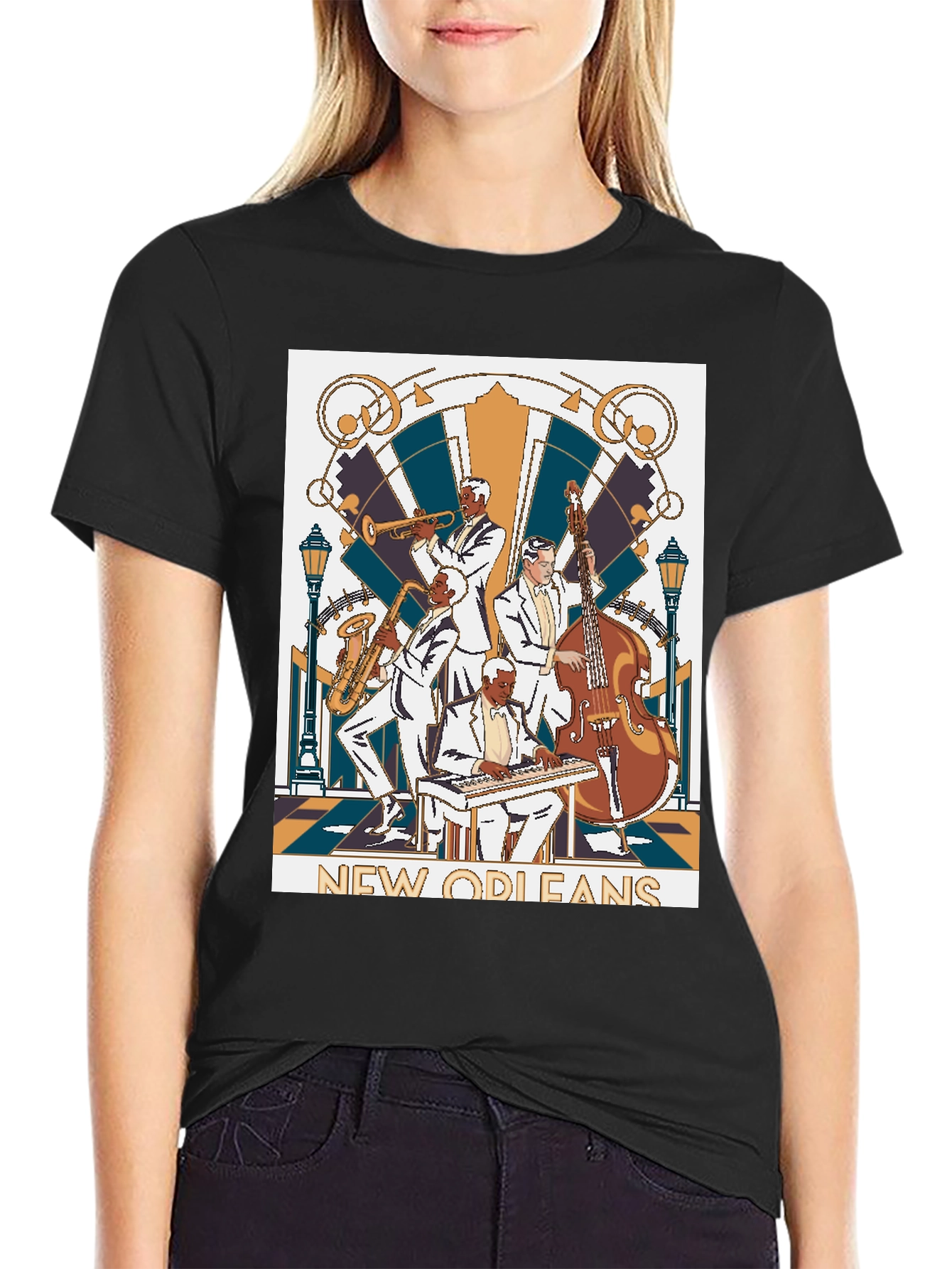 Black New Orleans Jazz Band T-Shirt - Black view 2