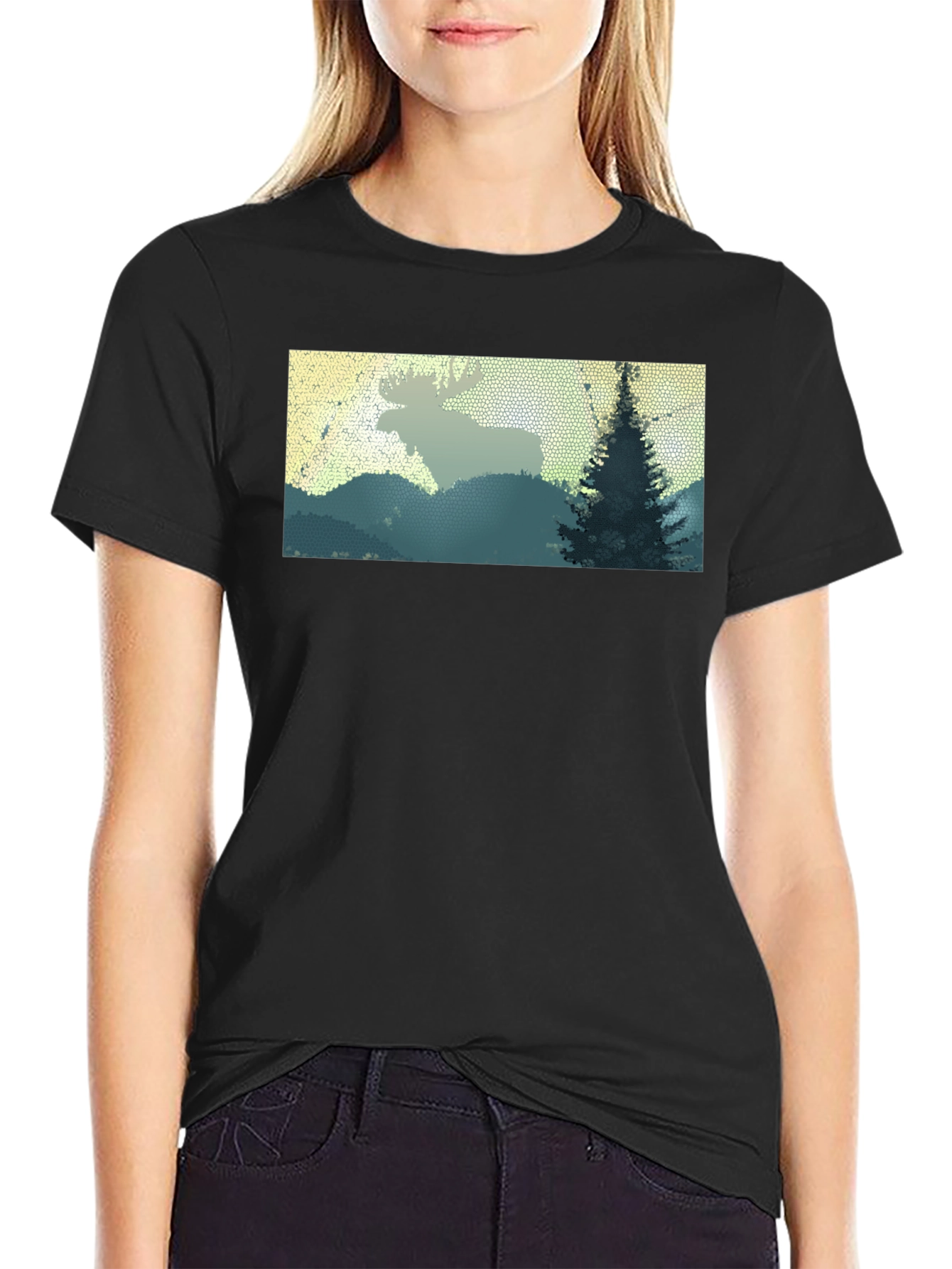 Black Moose Landscape Graphic Tee - Nature Inspired Shirt view 2