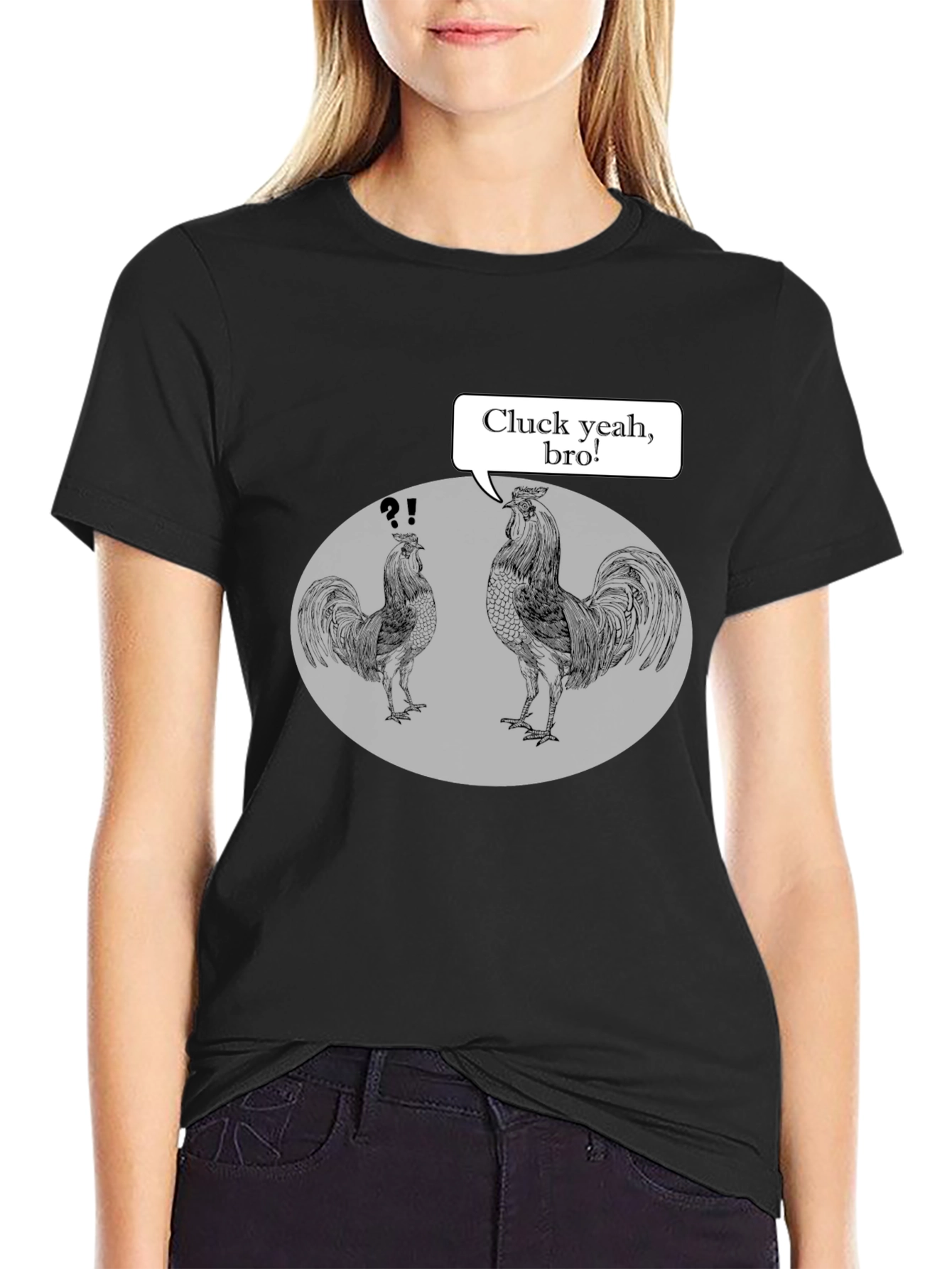 Black Cluck Yeah, Bro! Rooster Graphic Tee view 2