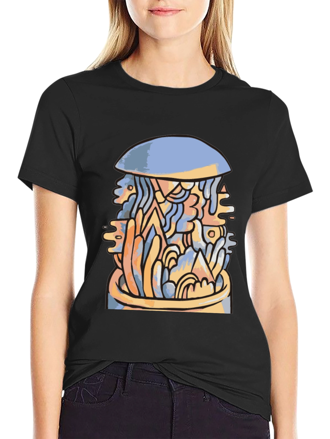 Black Abstract Art Tee - Modern Graphic Design T-Shirt view 2