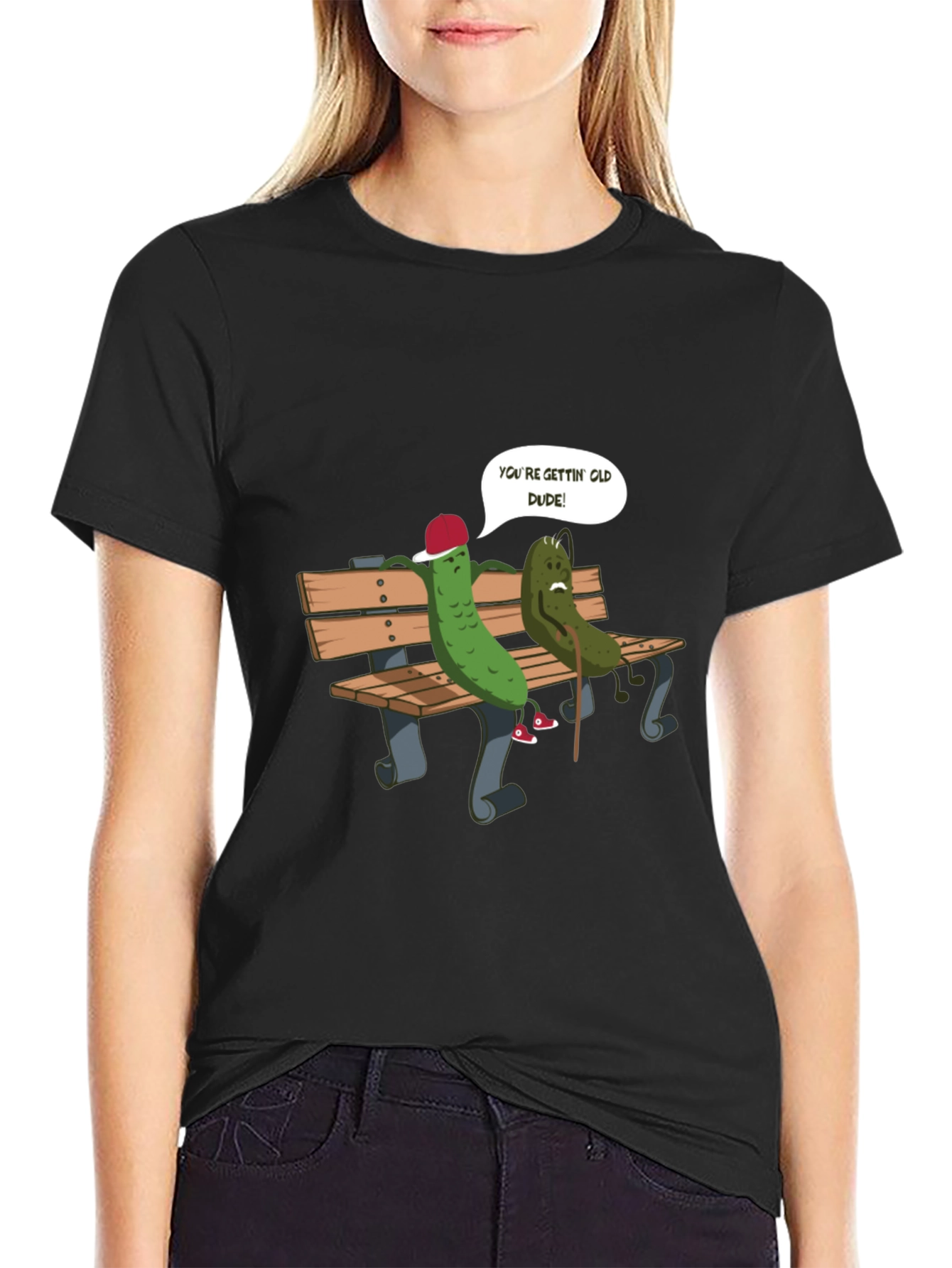 Black Funny Pickle Old Dude Graphic T-Shirt view 2