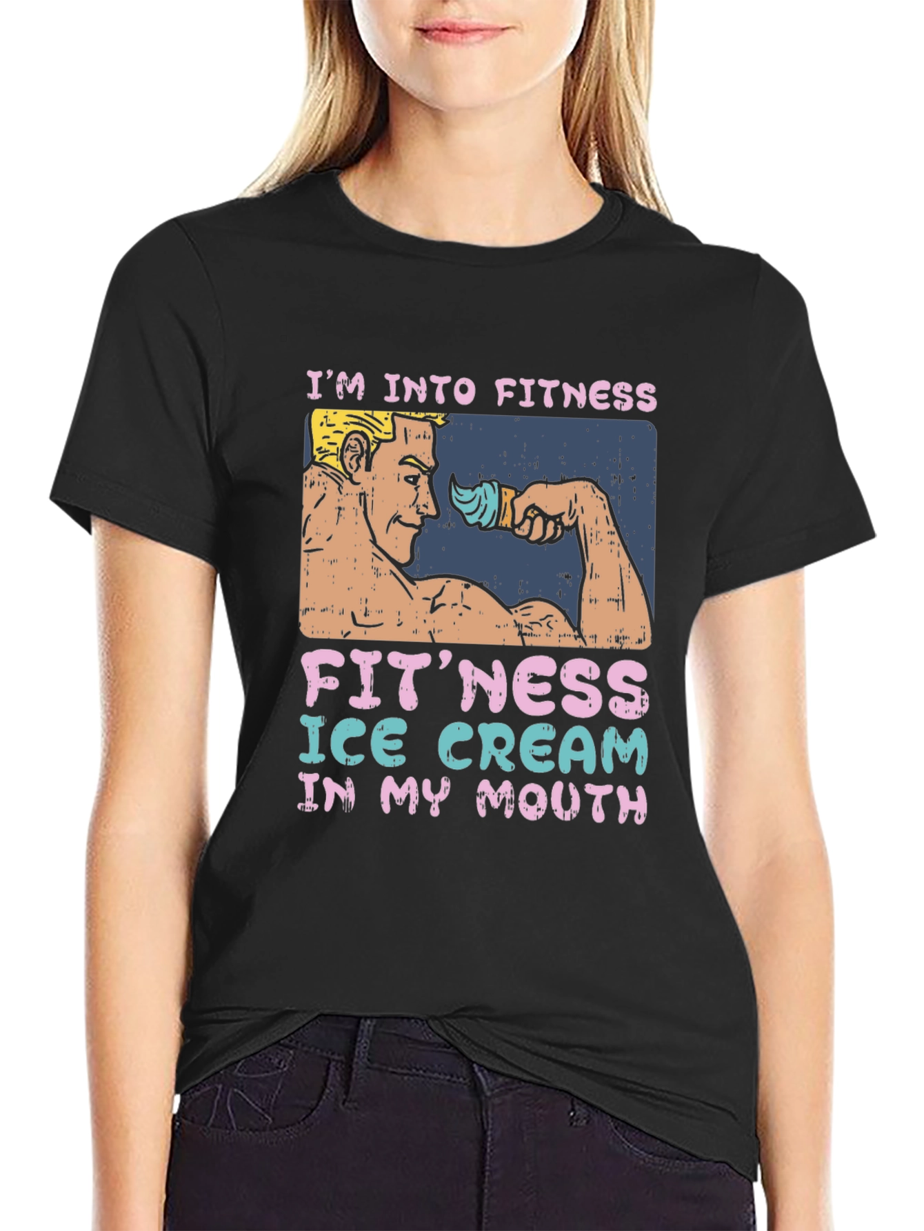Black Fitness Ice Cream Funny Graphic T-Shirt view 2