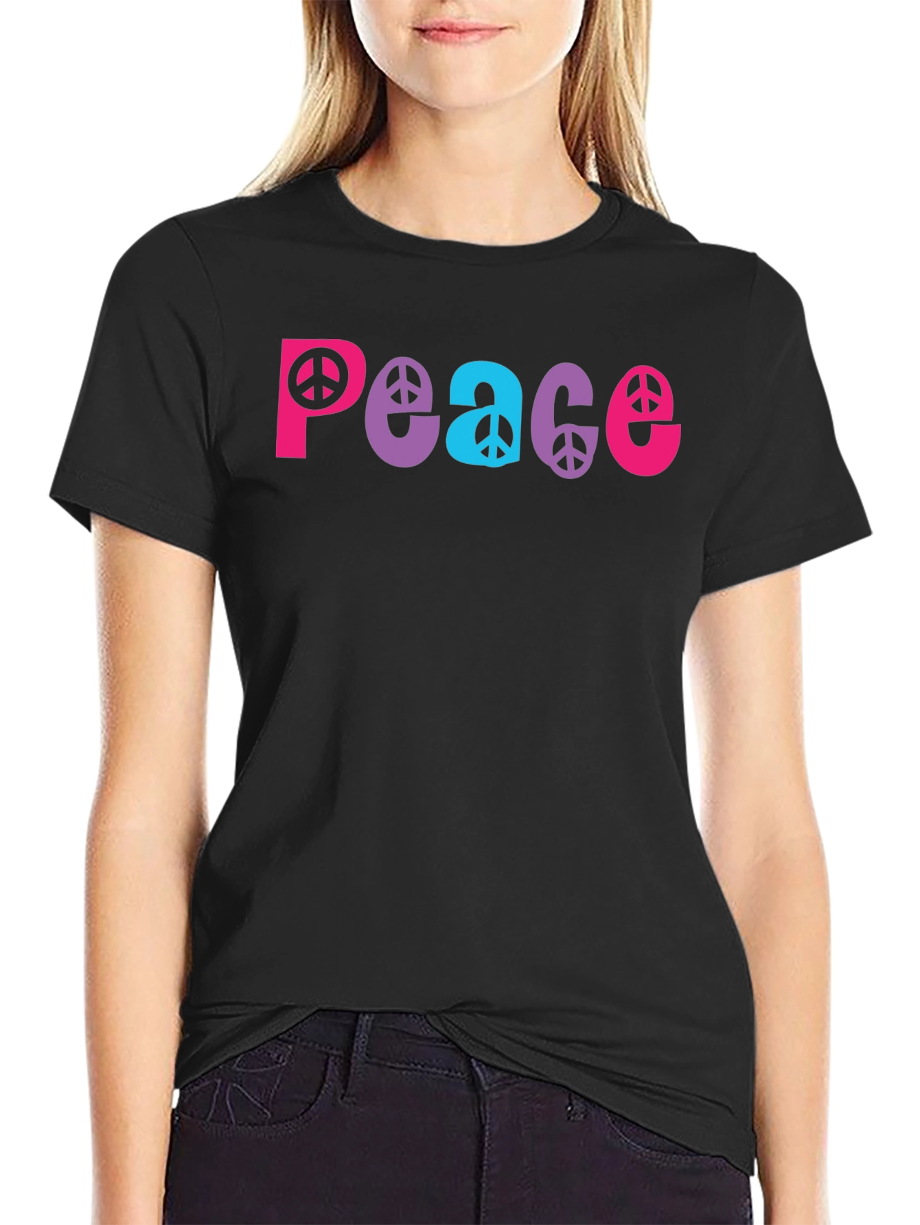 Black Peace Sign Graphic Tee - Black view 2