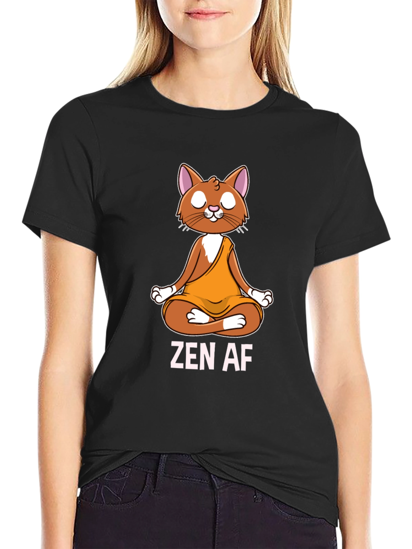 Black Zen AF Cat T-Shirt - Meditating Feline Tee view 2
