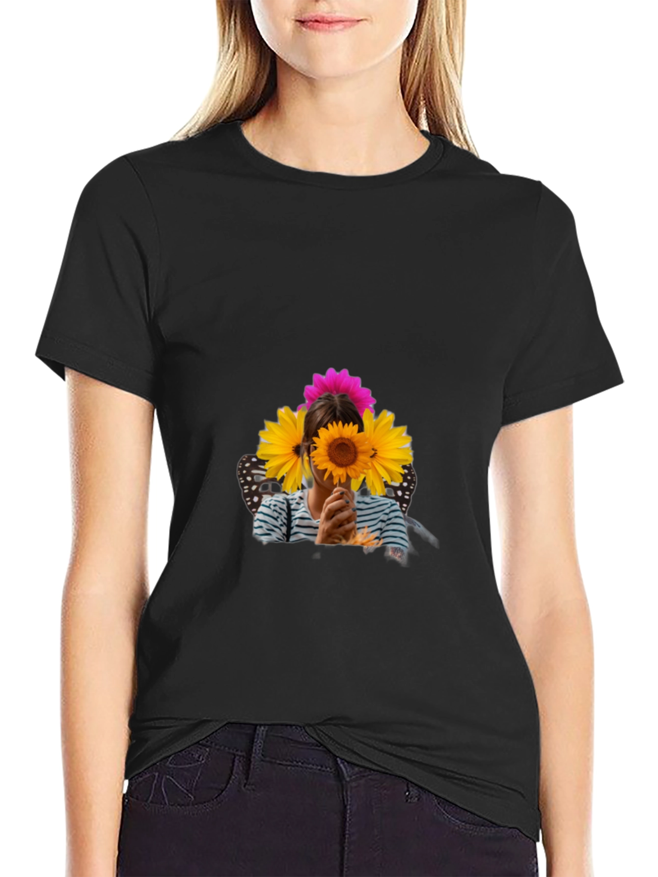 Black Sunflower Graphic Black T-Shirt view 2