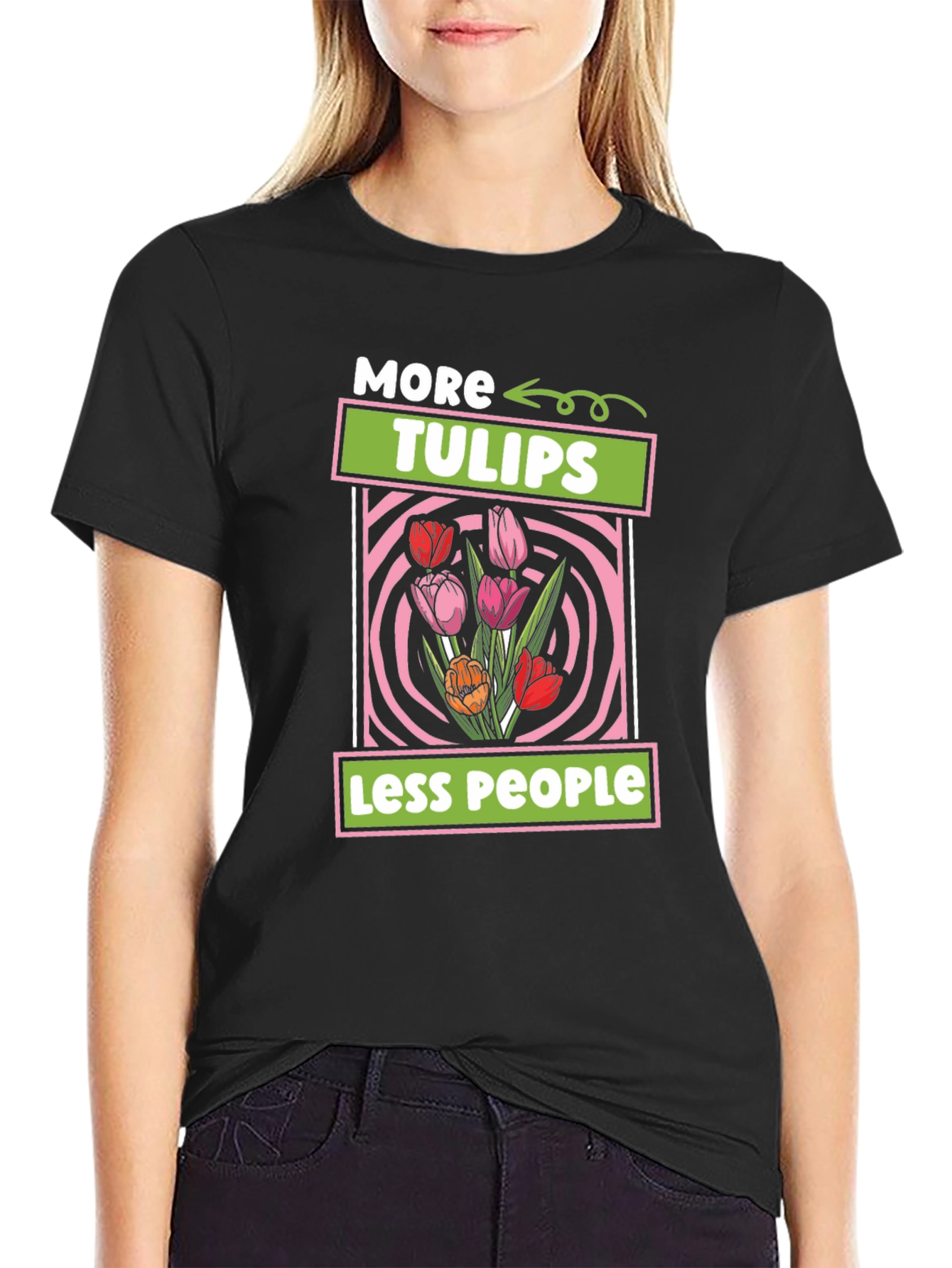 Black More Tulips Less People T-Shirt view 2