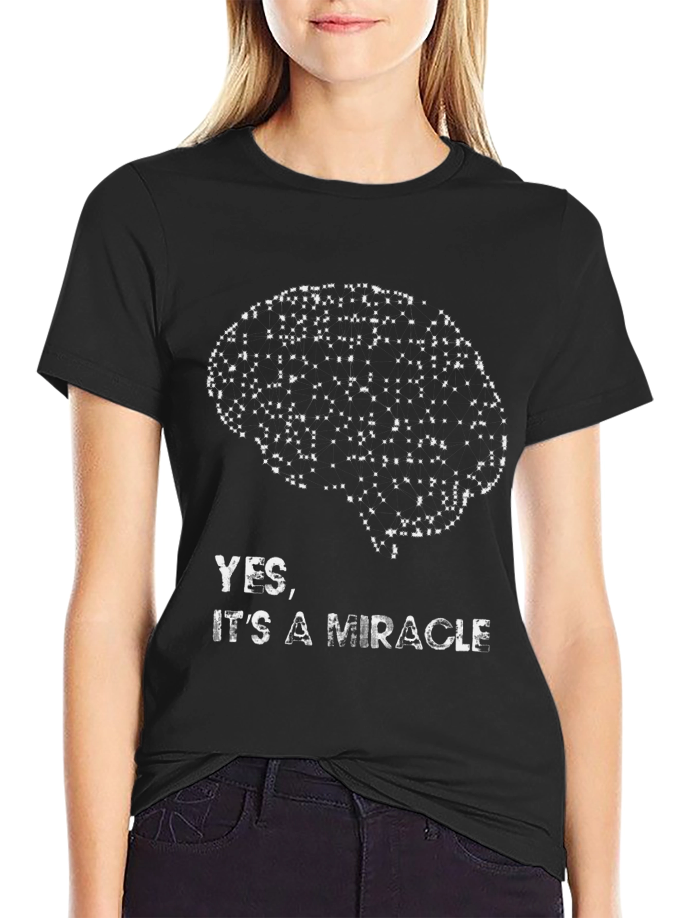 Black Brain Graphic Tee - Yes, It's a Miracle T-Shirt view 2