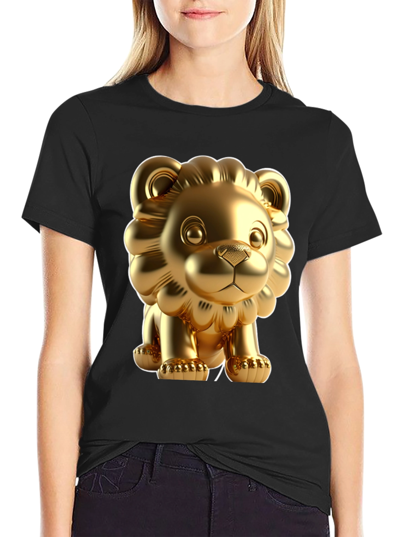 Black Golden Lion Graphic Tee - Bold Style, Soft Fabric view 2