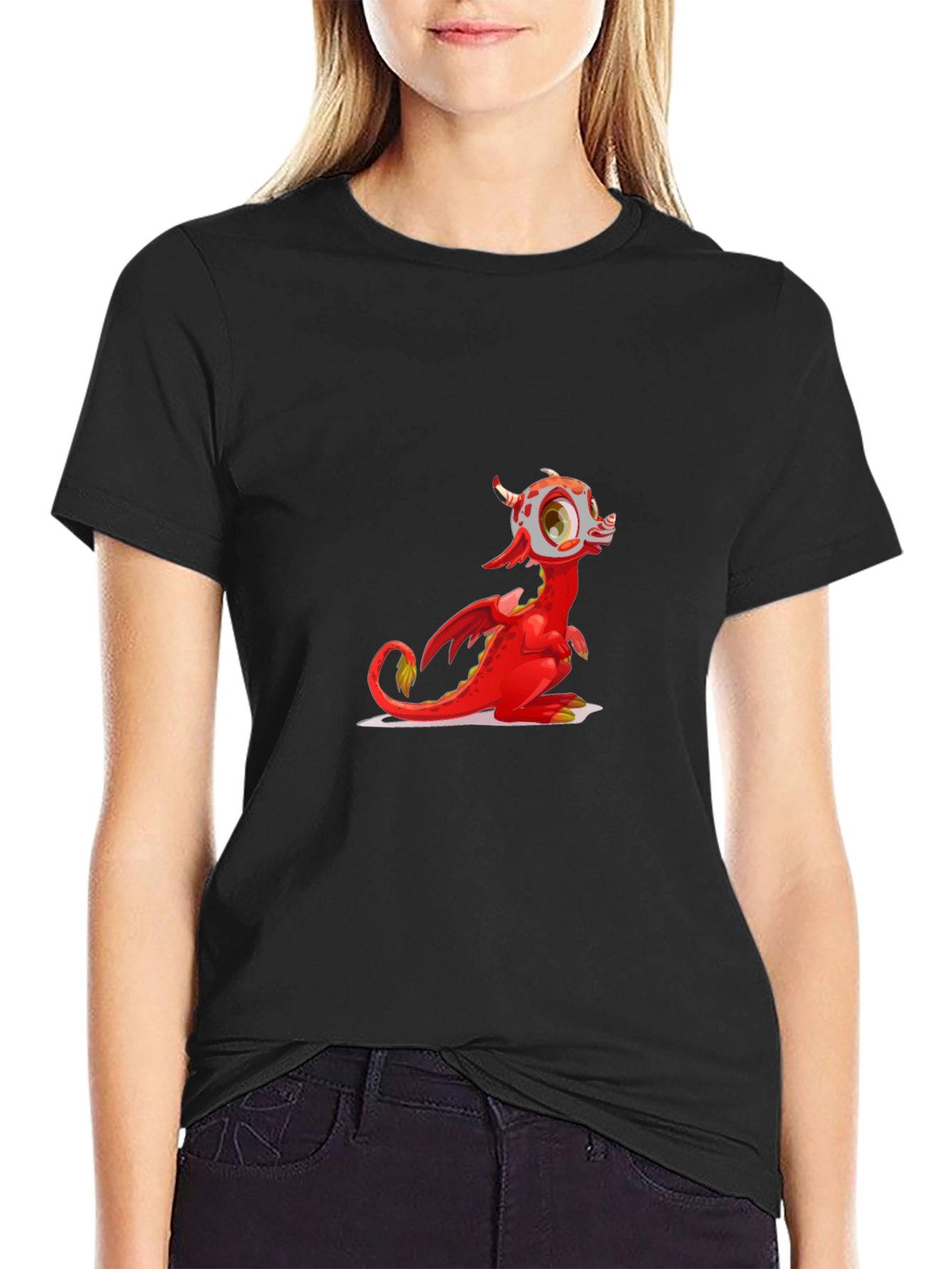 Black Red Dragon Graphic Tee - Fun Cartoon Style view 2