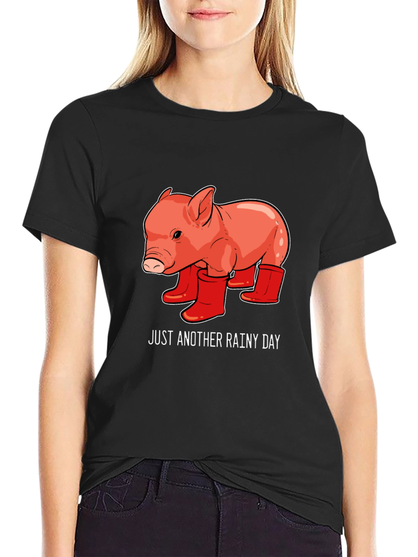Black Rainy Day Piglet Tee view 2
