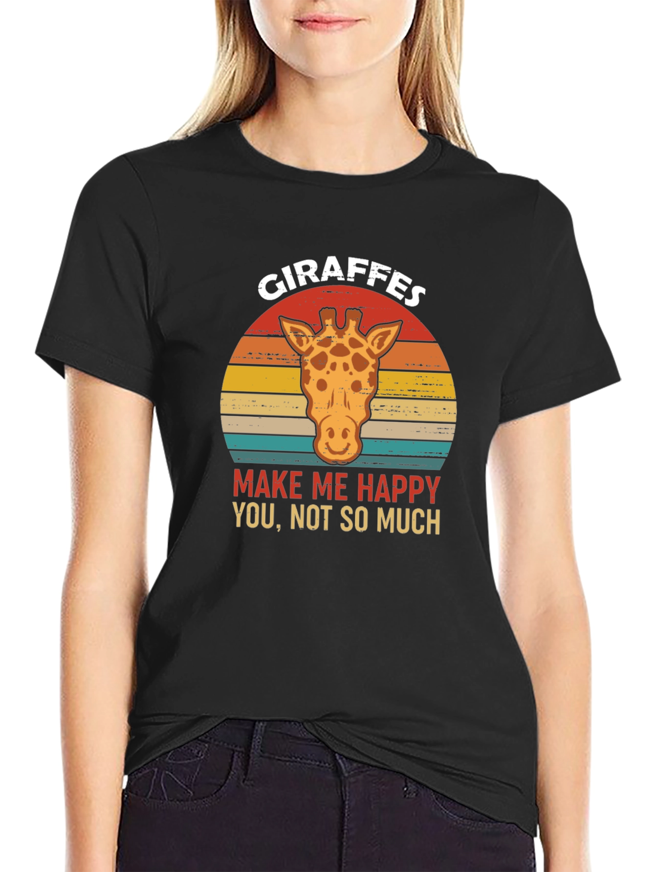Black Giraffe Happy Graphic T-Shirt: Unisex Crew Neck Tee view 2