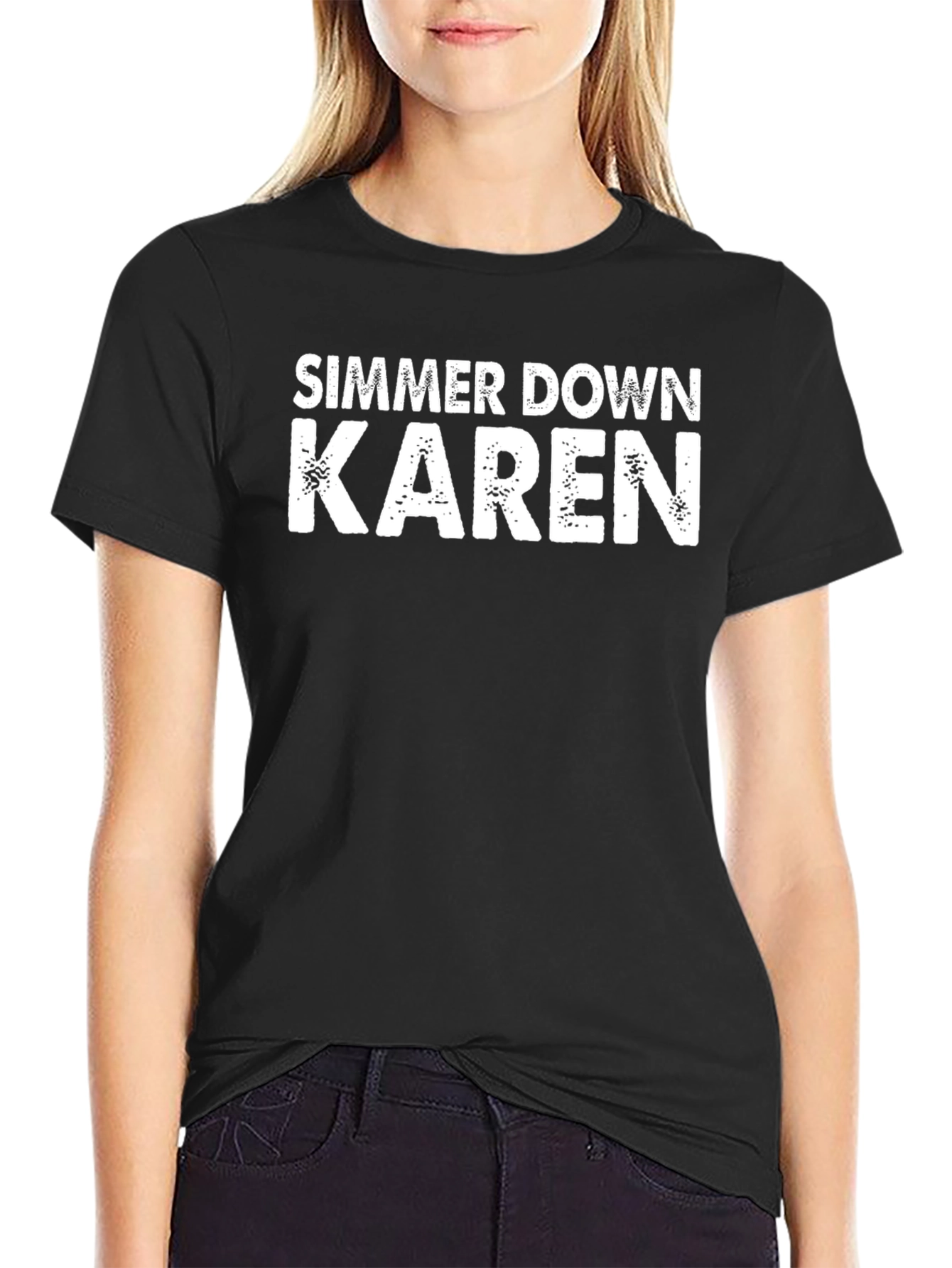 Black Simmer Down Karen T-Shirt - Funny Novelty Tee view 2