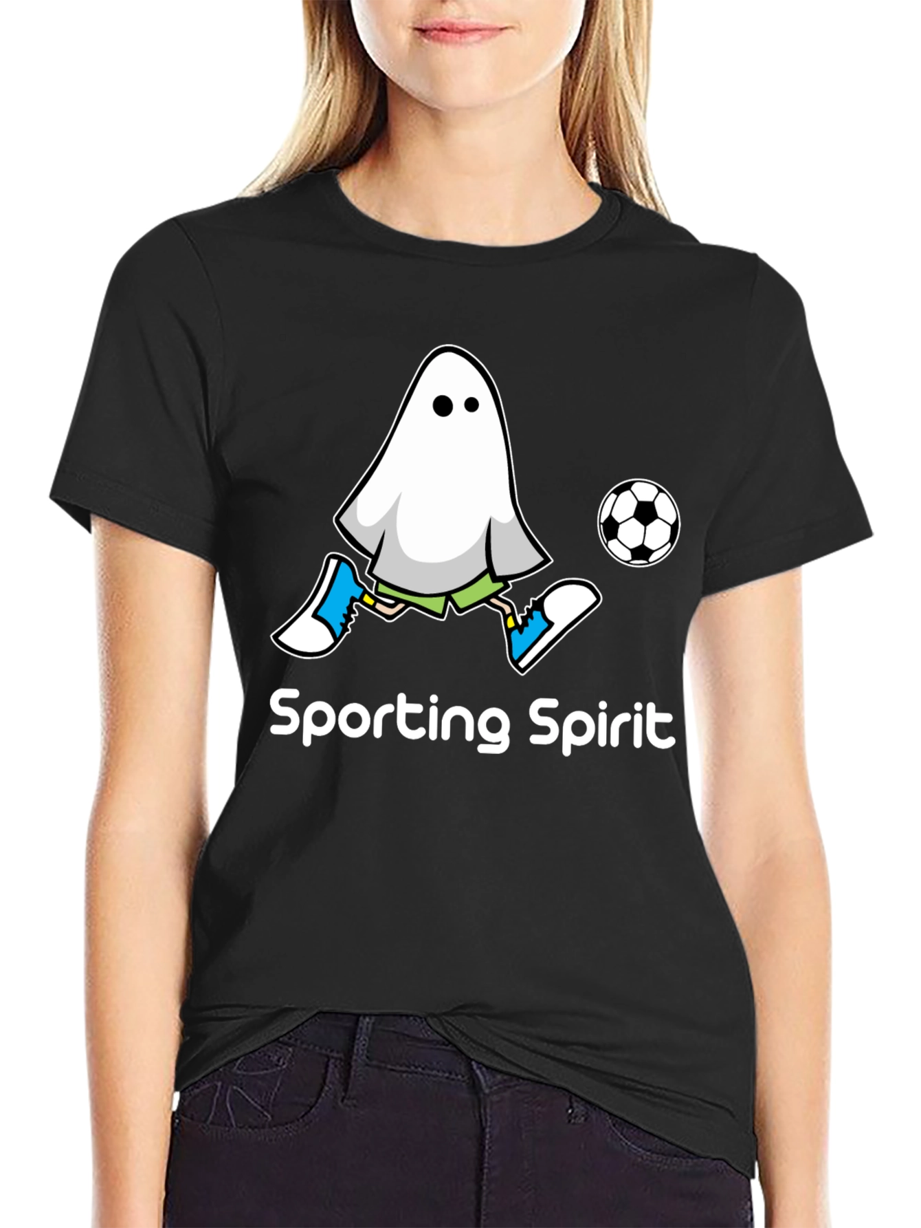 Black Sporting Spirit Ghost Soccer T-Shirt view 2