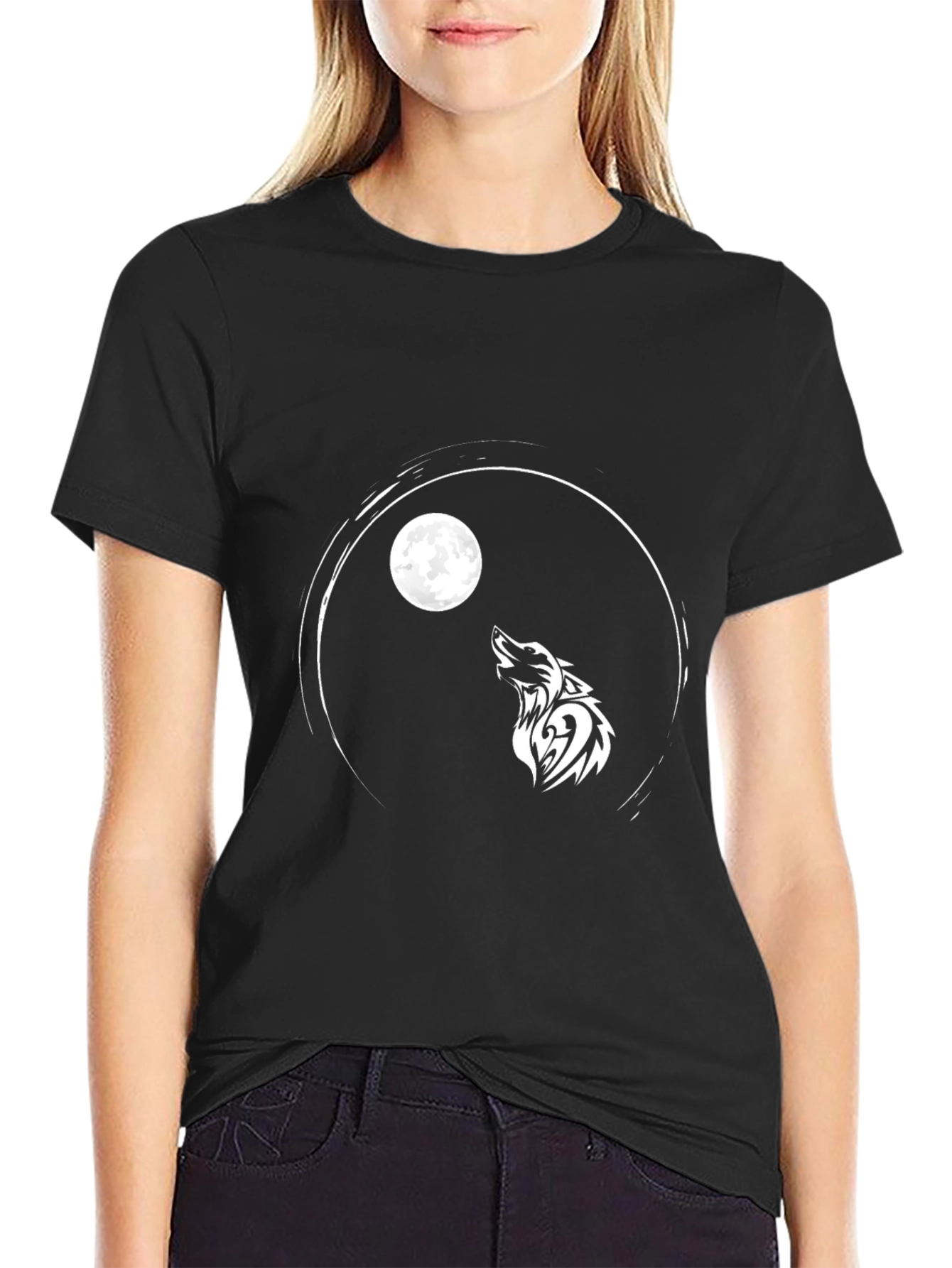 Black Wolf Moon Graphic Tee - Black Cotton Blend view 2