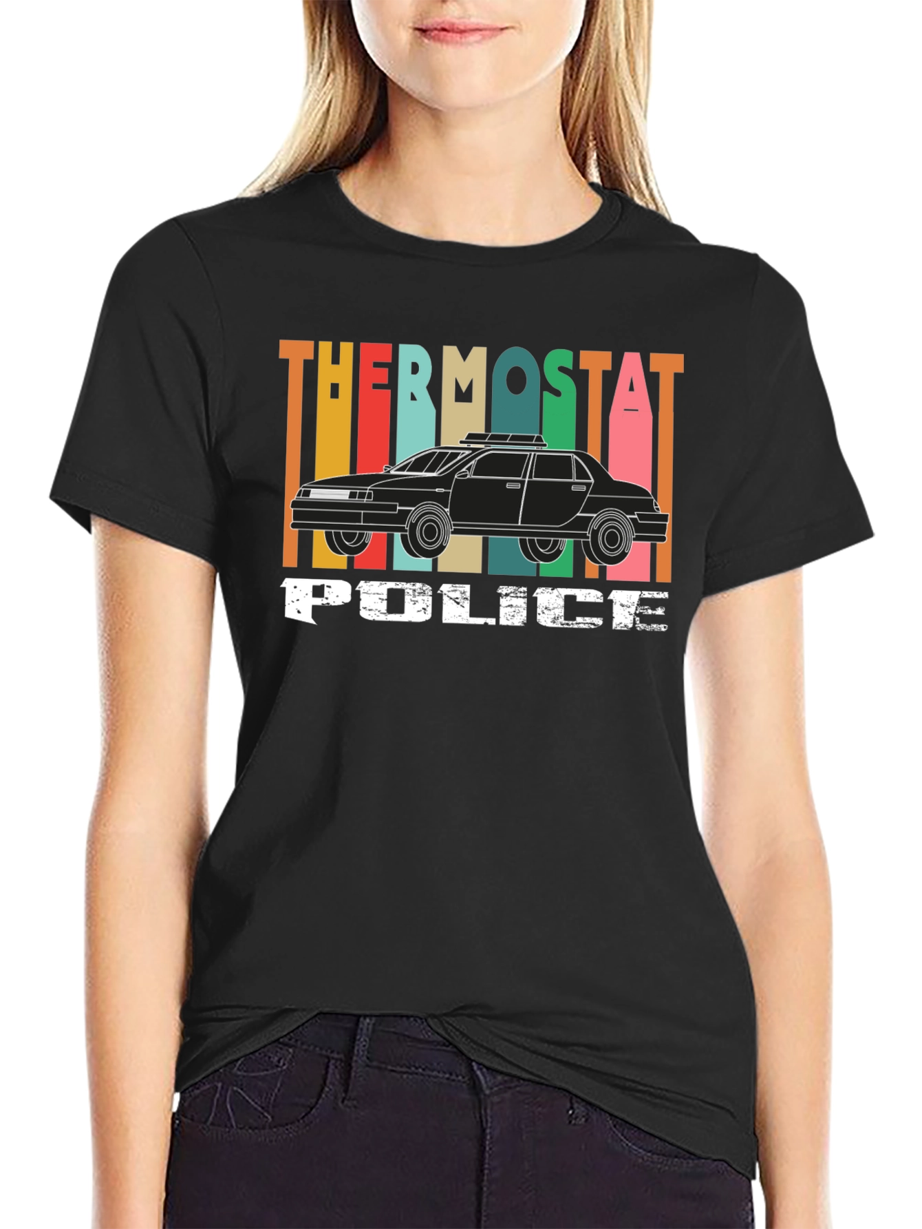 Black Thermostat Police Graphic T-Shirt - Retro Style view 2