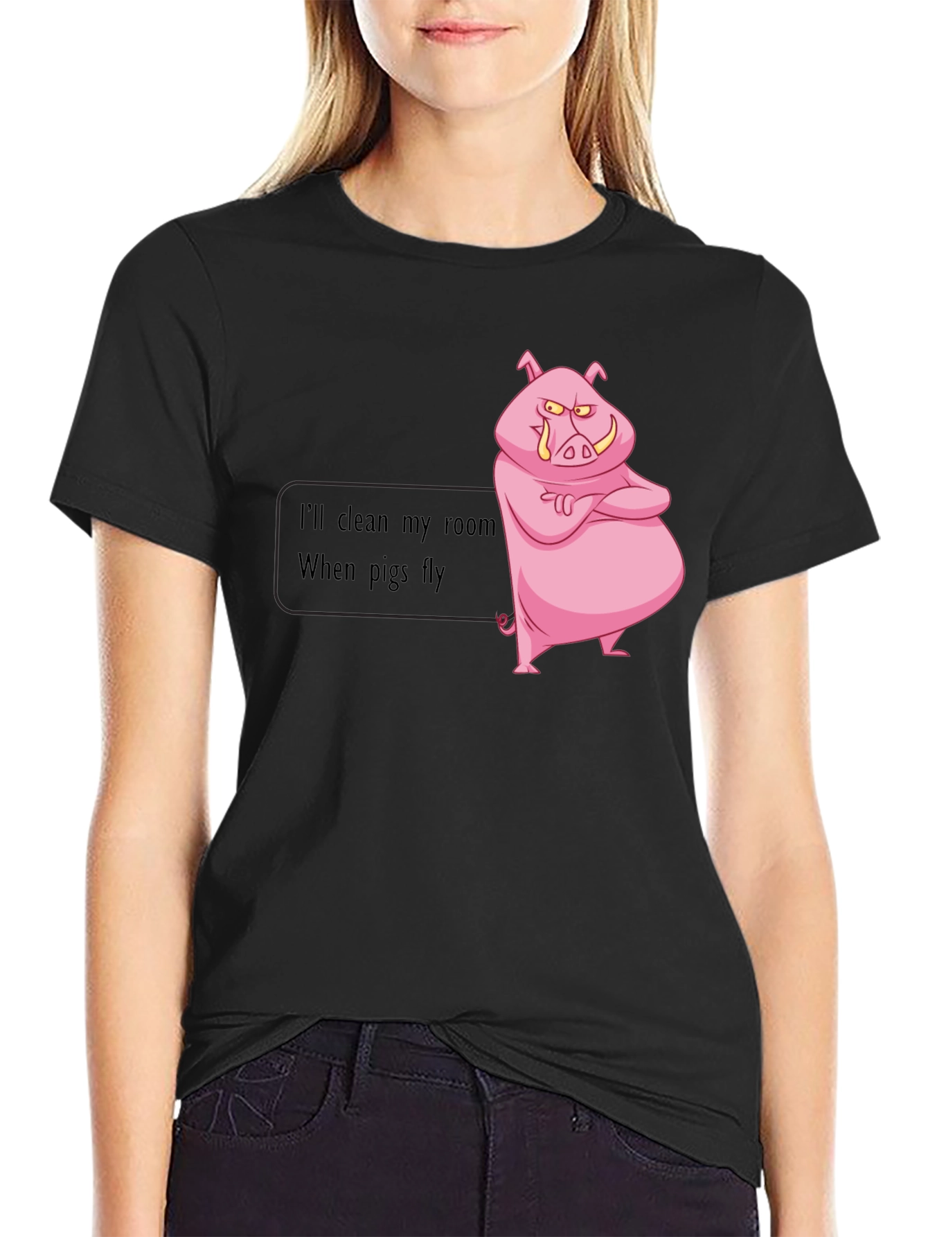 Black Funny "When Pigs Fly" Graphic Tee view 2