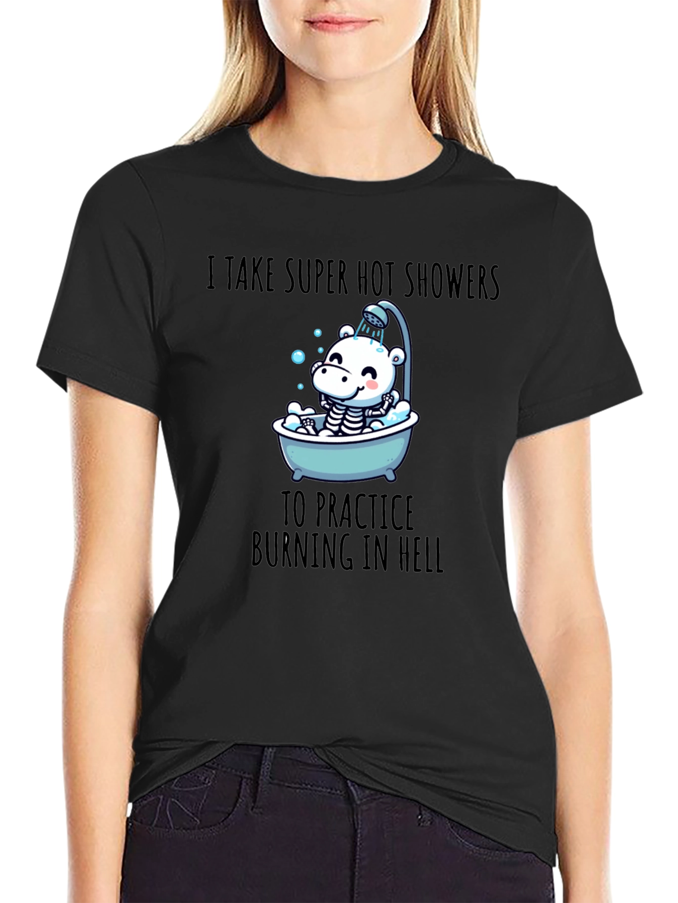 Black Funny 'Burning in Hell' Shower T-Shirt view 2