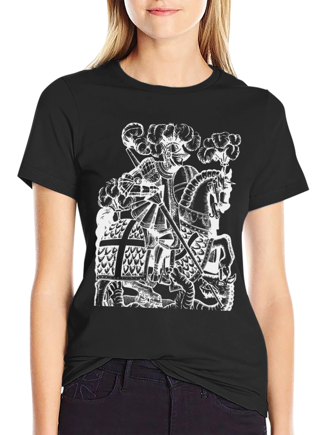 Black Medieval Knight Dragon Slayer Graphic Tee view 2
