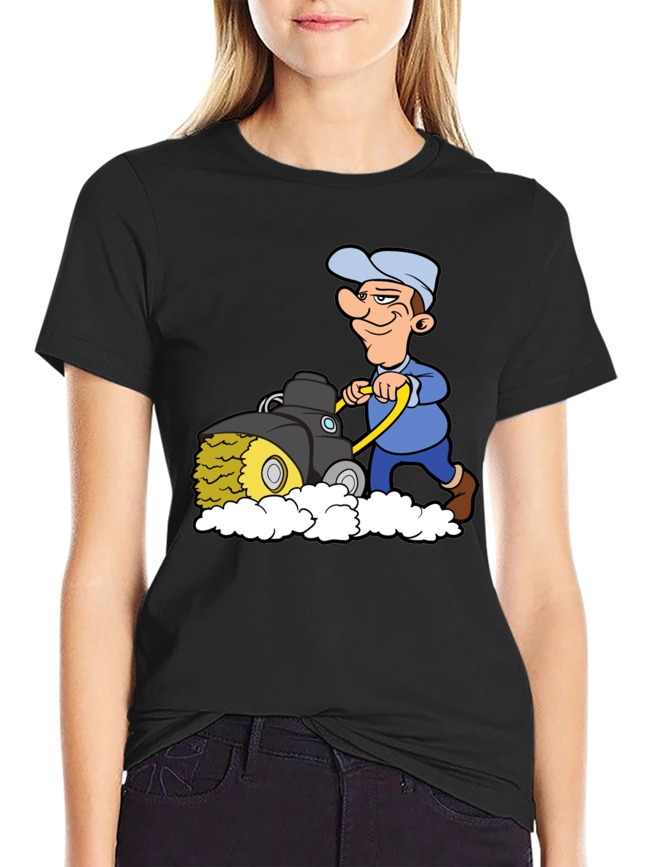 Black Cartoon Mower T-Shirt view 2